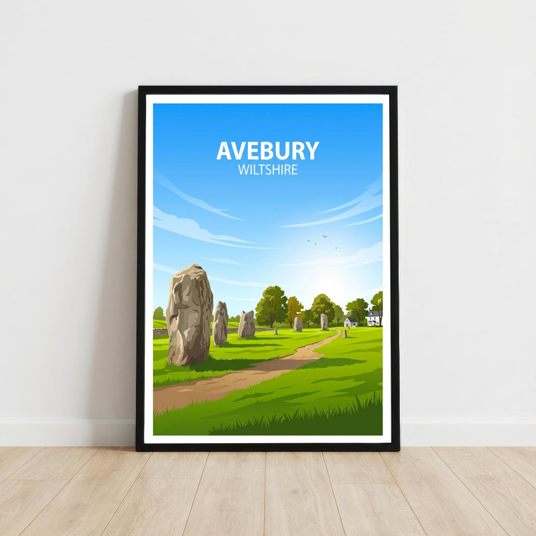 Avebury Wiltshire Travel Print Stone Circle Wall Decor English Countryside Travel Poster UK Gift Home Décor