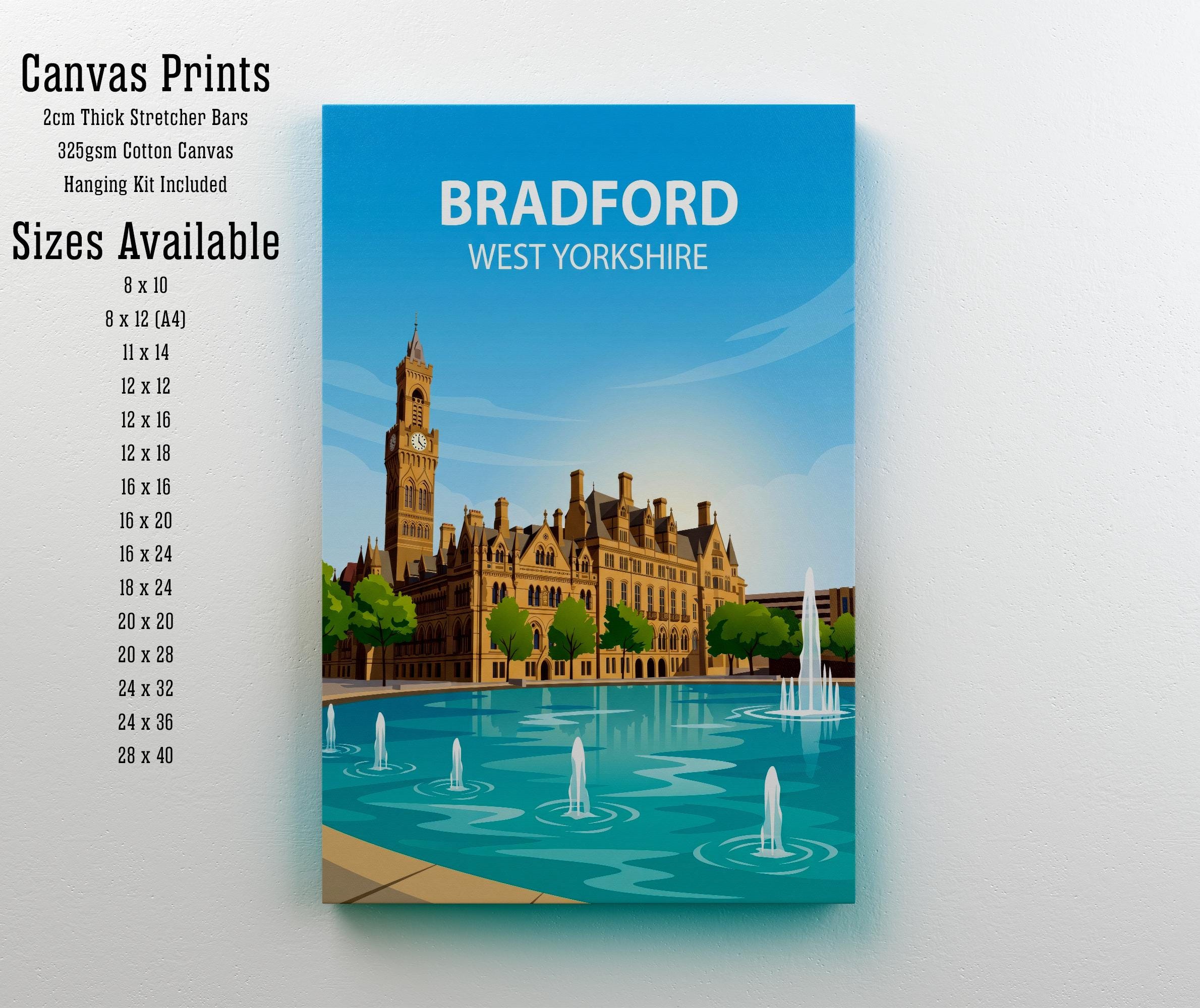 Bradford West Yorkshire Travel Print Northern City Wall Decor Yorkshire Landmark Travel Poster UK Gift Home Décor