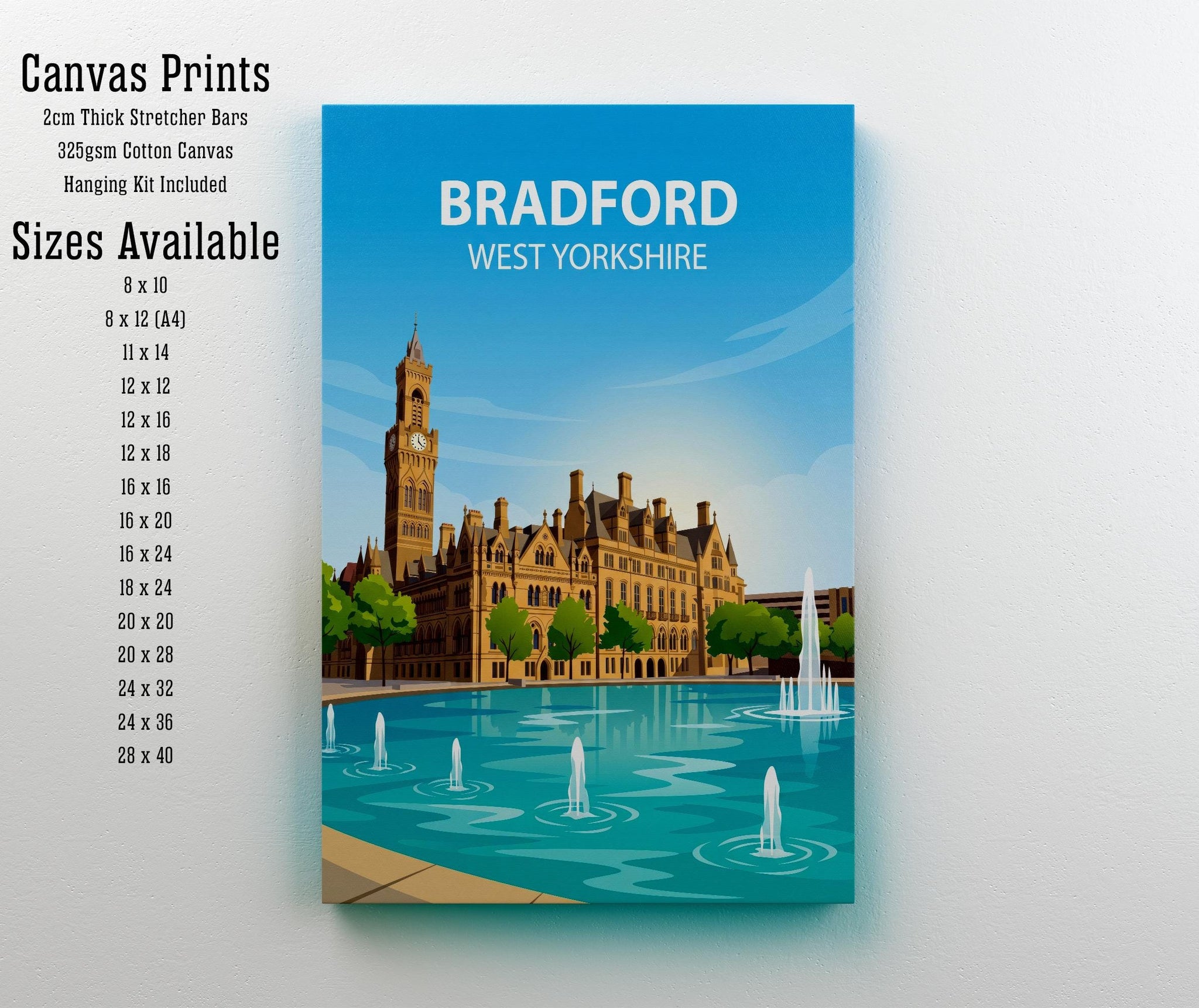 Bradford West Yorkshire Travel Print Northern City Wall Decor Yorkshire Landmark Travel Poster UK Gift Home Décor