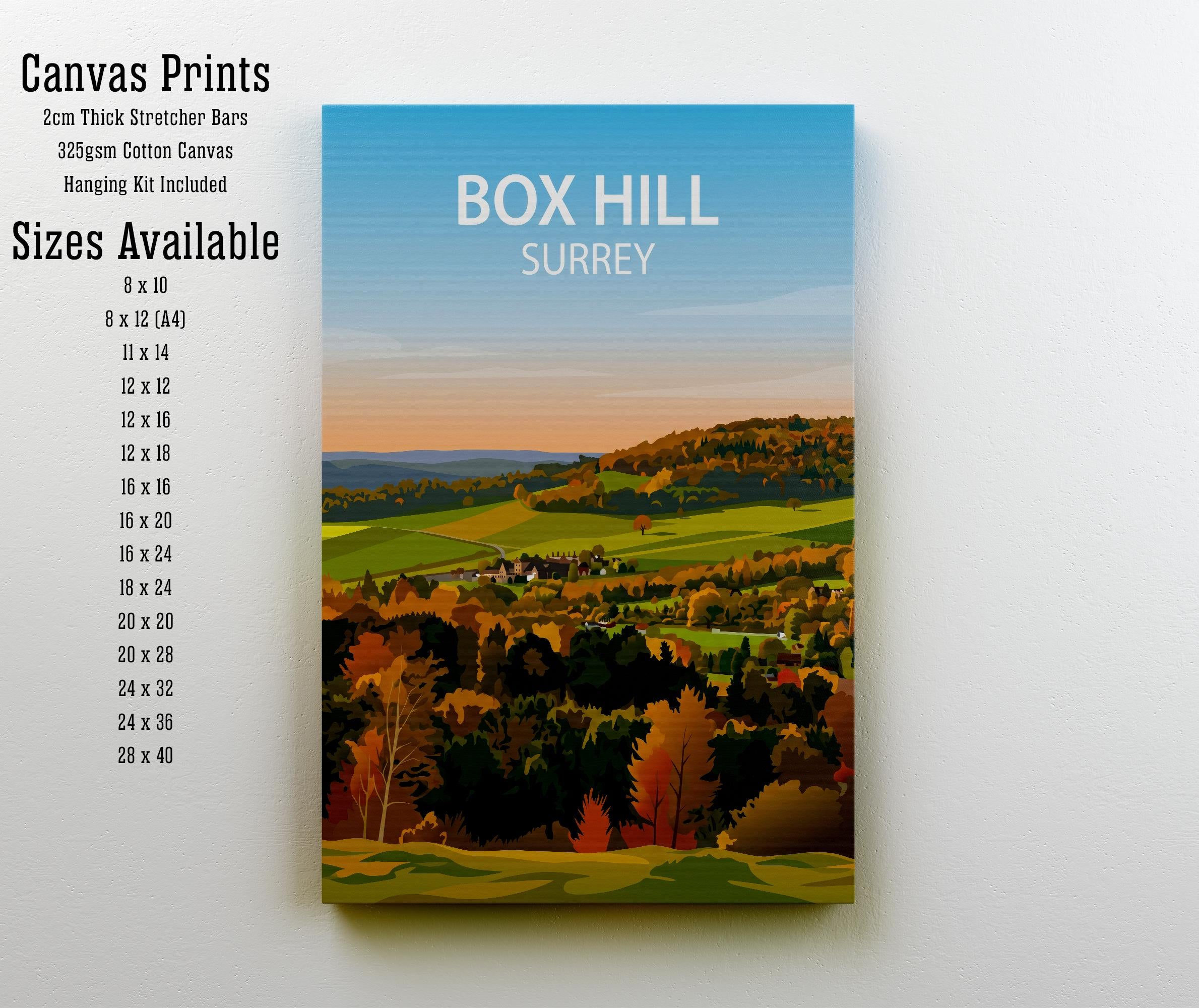 Box Hill Surrey Travel Print English Countryside Wall Decor North Downs Landscape Travel Poster UK Gift Home Décor