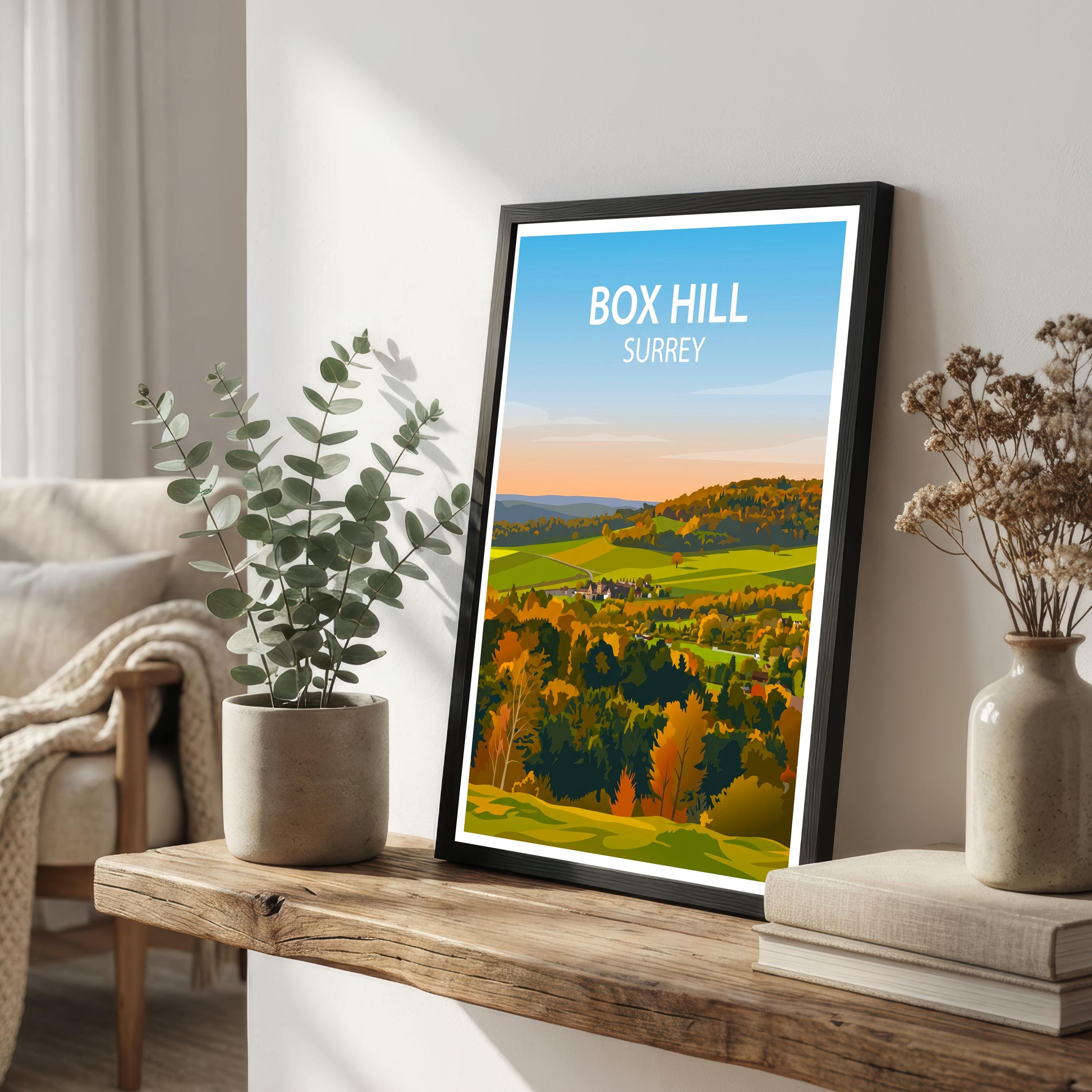Box Hill Surrey Travel Print English Countryside Wall Decor North Downs Landscape Travel Poster UK Gift Home Décor