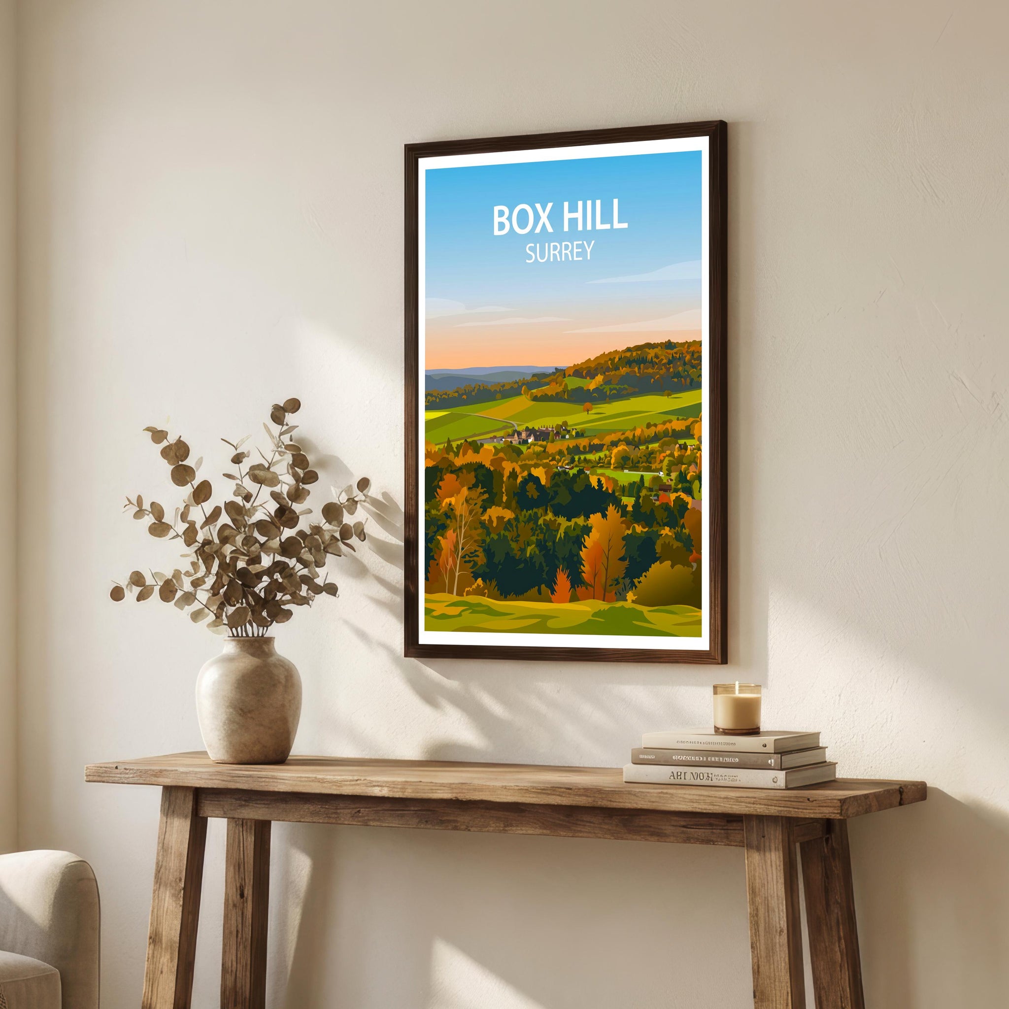 Box Hill Surrey Travel Print English Countryside Wall Decor North Downs Landscape Travel Poster UK Gift Home Décor