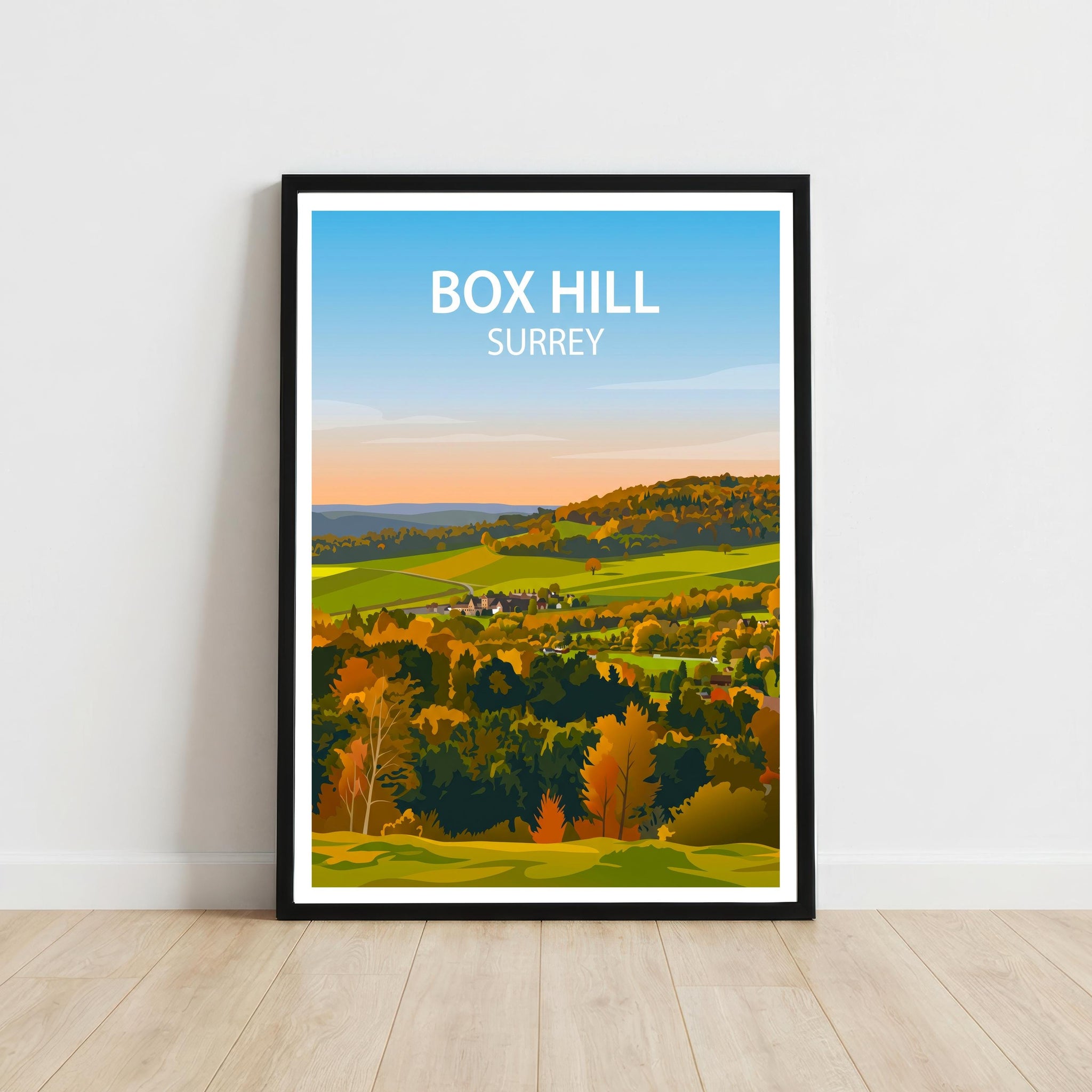 Box Hill Surrey Travel Print English Countryside Wall Decor North Downs Landscape Travel Poster UK Gift Home Décor