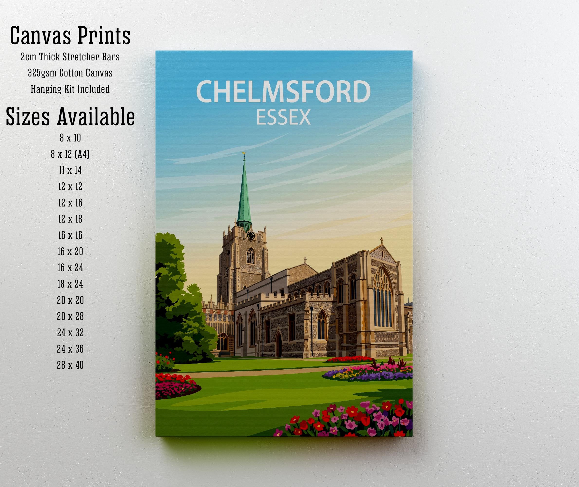 Chelmsford Essex Travel Print English City Wall Decor Historic Streets Travel Poster UK Gift Home Décor