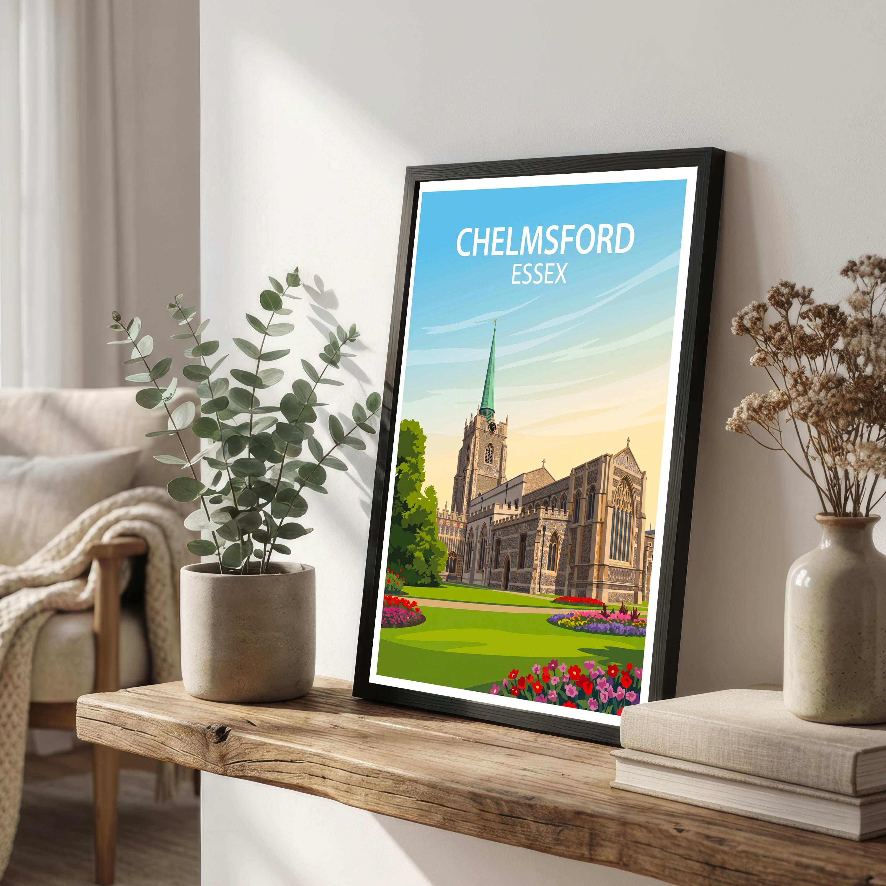 Chelmsford Essex Travel Print English City Wall Decor Historic Streets Travel Poster UK Gift Home Décor