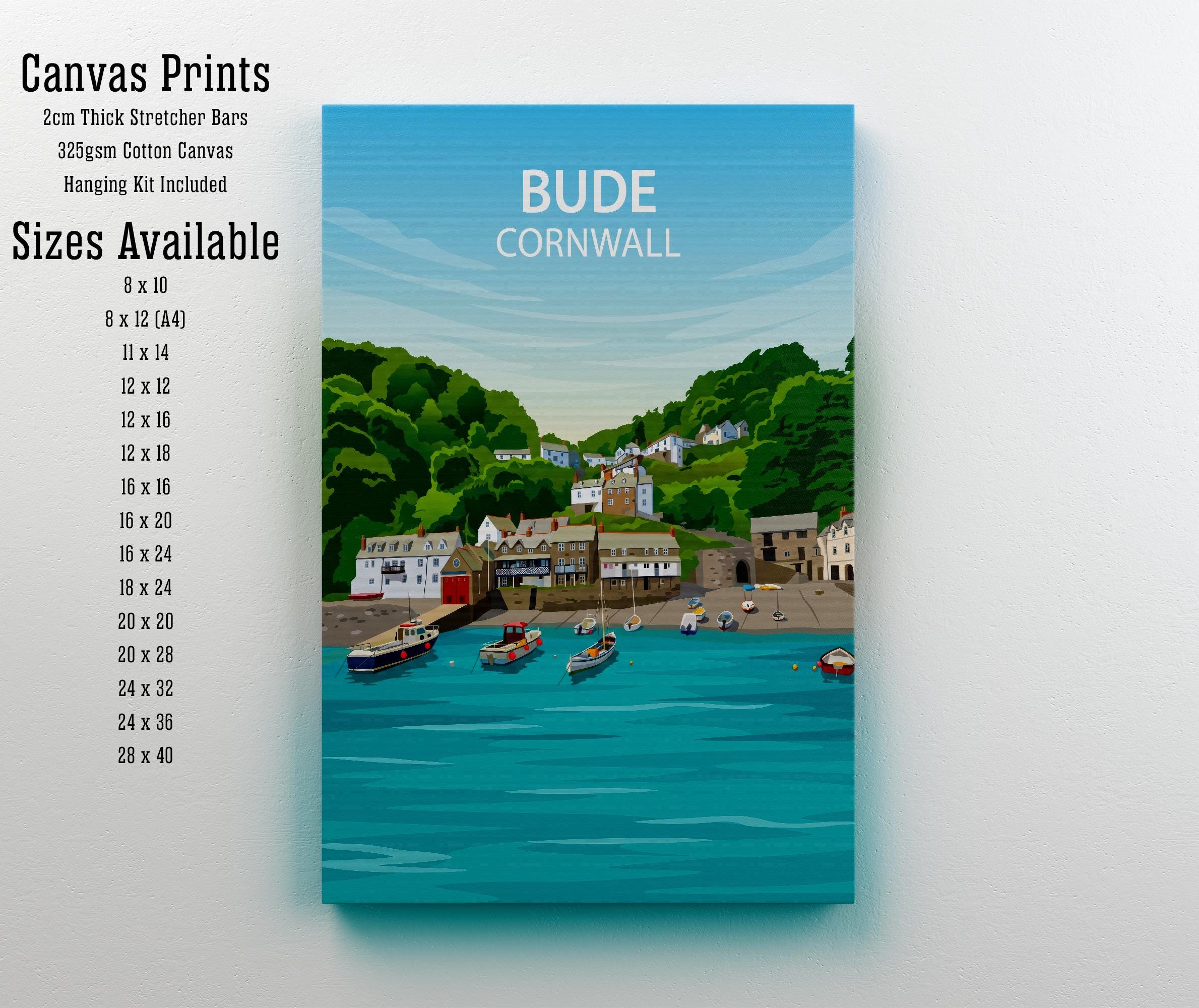 Bude Cornwall Travel Print Coastal Town Wall Decor Cornish Seaside Travel Poster UK Gift Home Décor