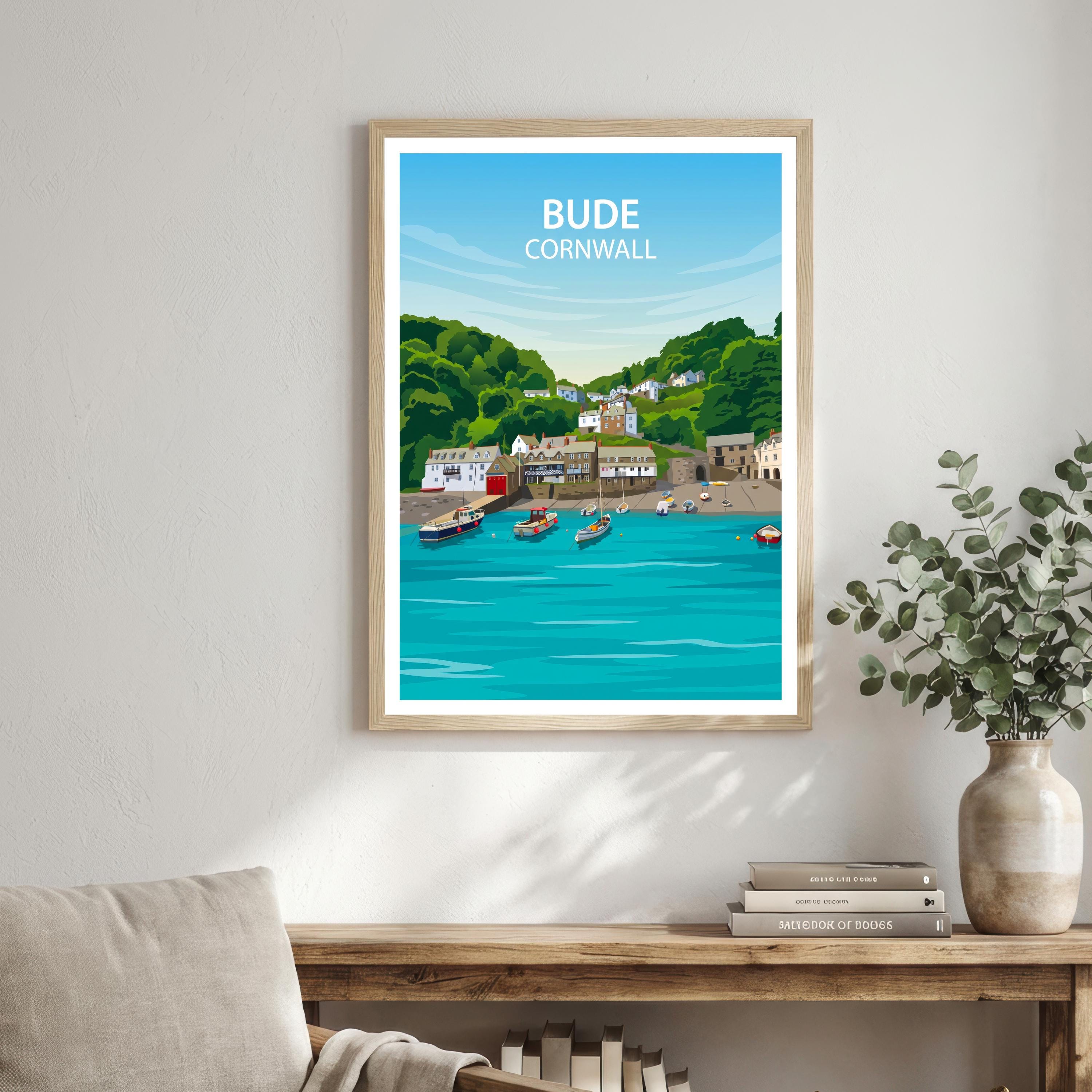 Bude Cornwall Travel Print Coastal Town Wall Decor Cornish Seaside Travel Poster UK Gift Home Décor
