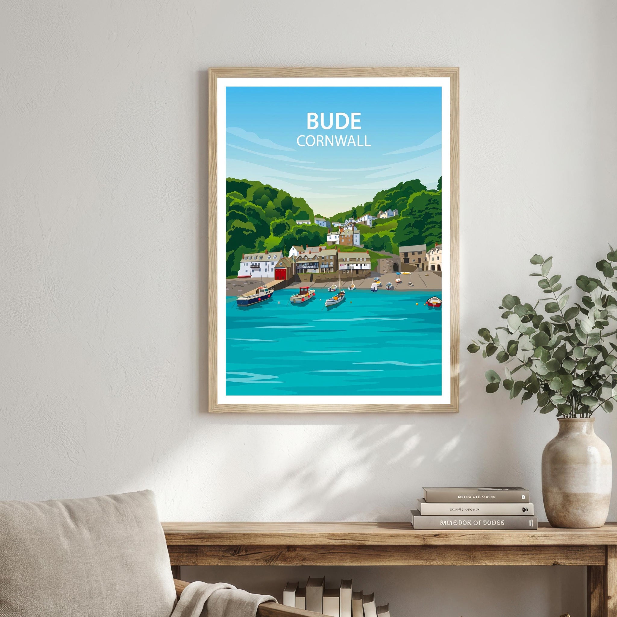 Bude Cornwall Travel Print Coastal Town Wall Decor Cornish Seaside Travel Poster UK Gift Home Décor