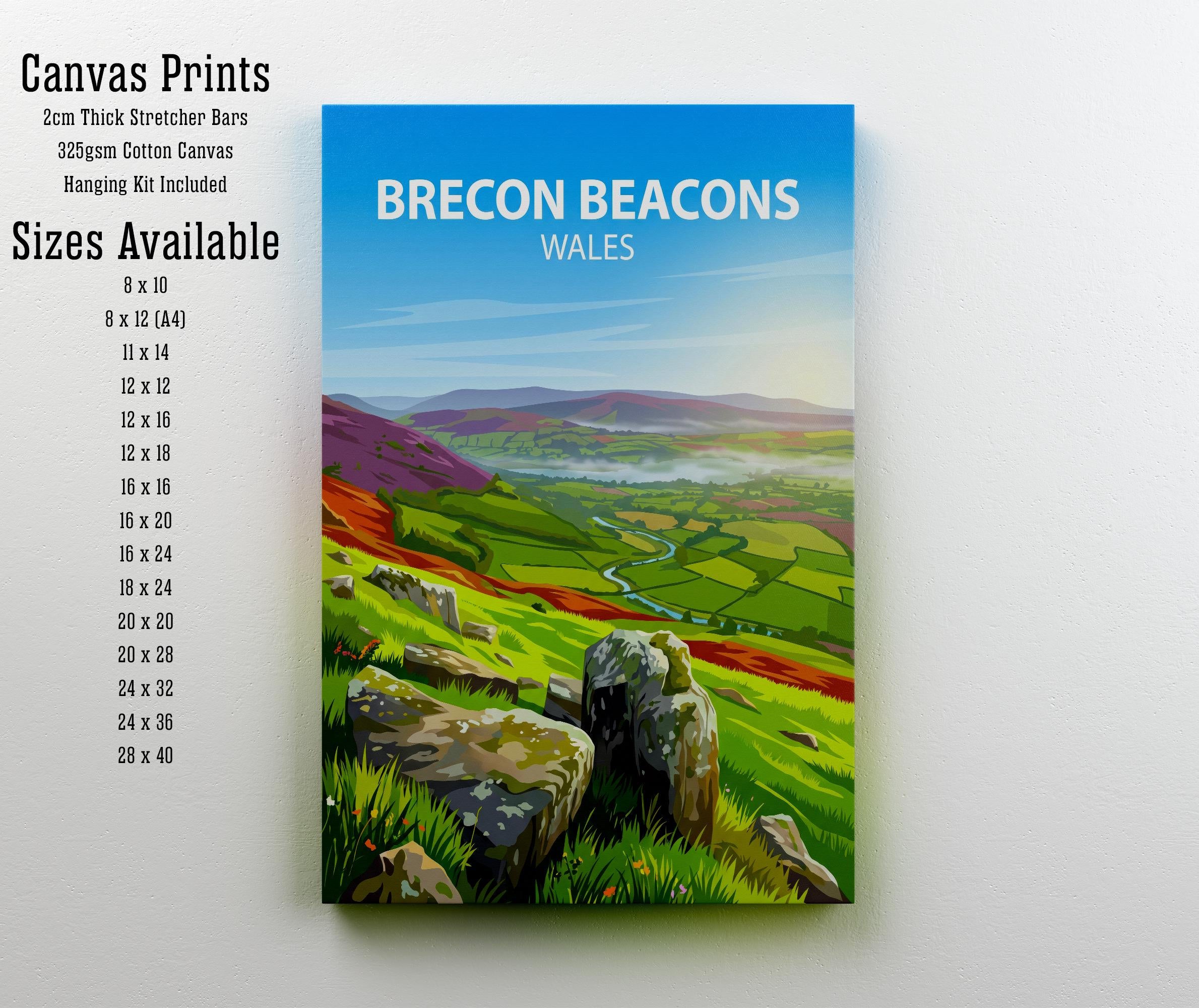 Brecon Beacons Wales Travel Print Mountain Landscape Wall Decor Welsh Countryside Travel Poster UK Gift Home Décor