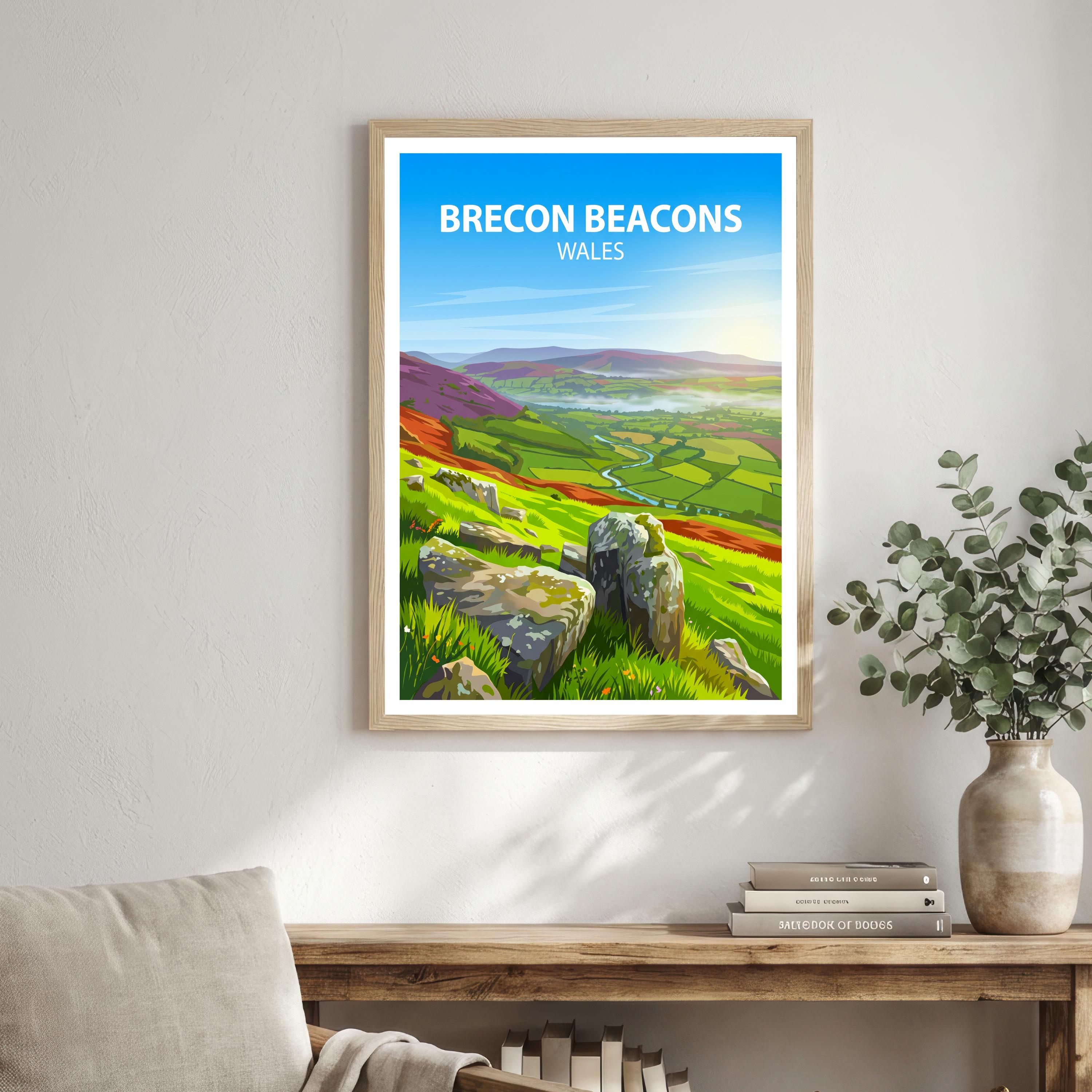 Brecon Beacons Wales Travel Print Mountain Landscape Wall Decor Welsh Countryside Travel Poster UK Gift Home Décor
