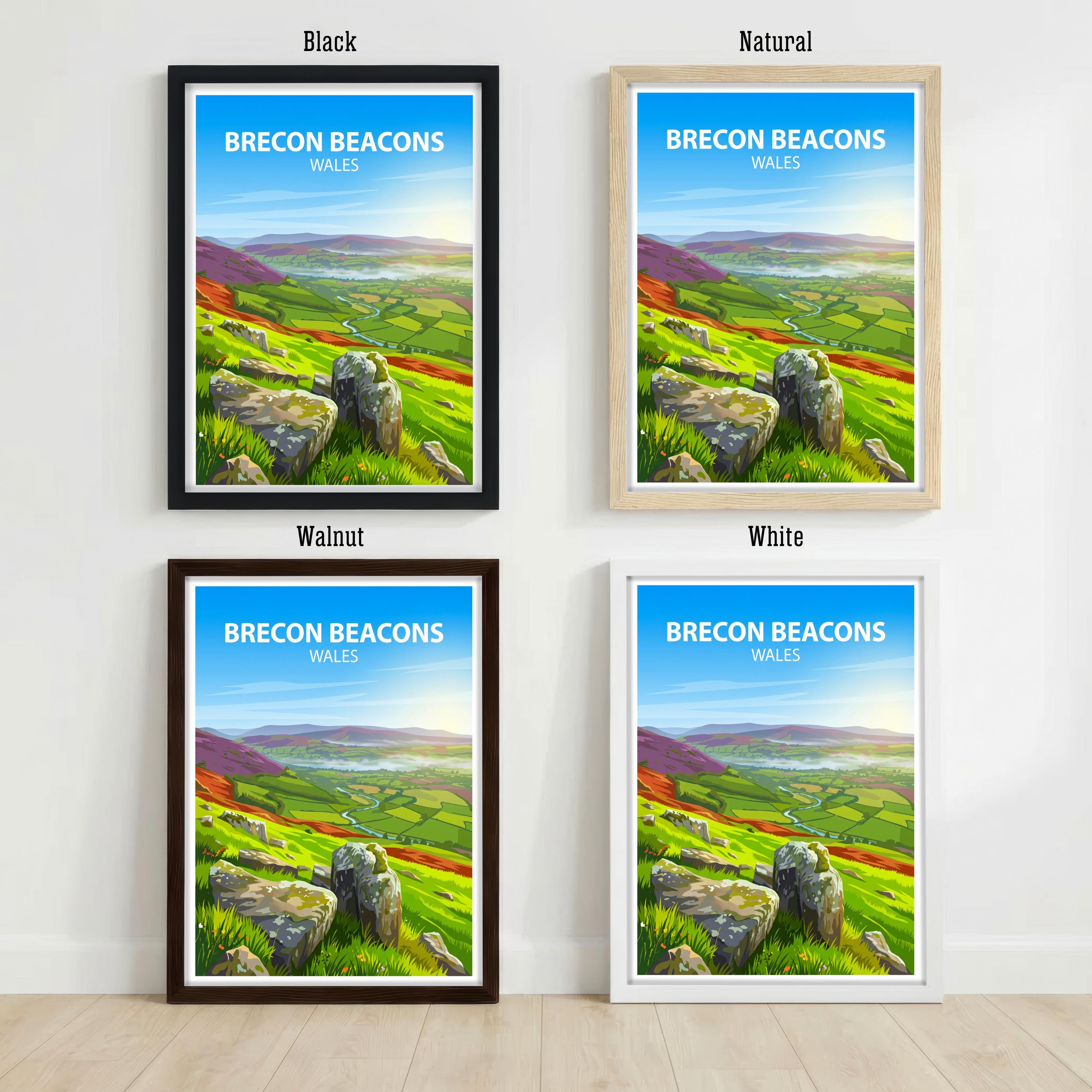 Brecon Beacons Wales Travel Print Mountain Landscape Wall Decor Welsh Countryside Travel Poster UK Gift Home Décor