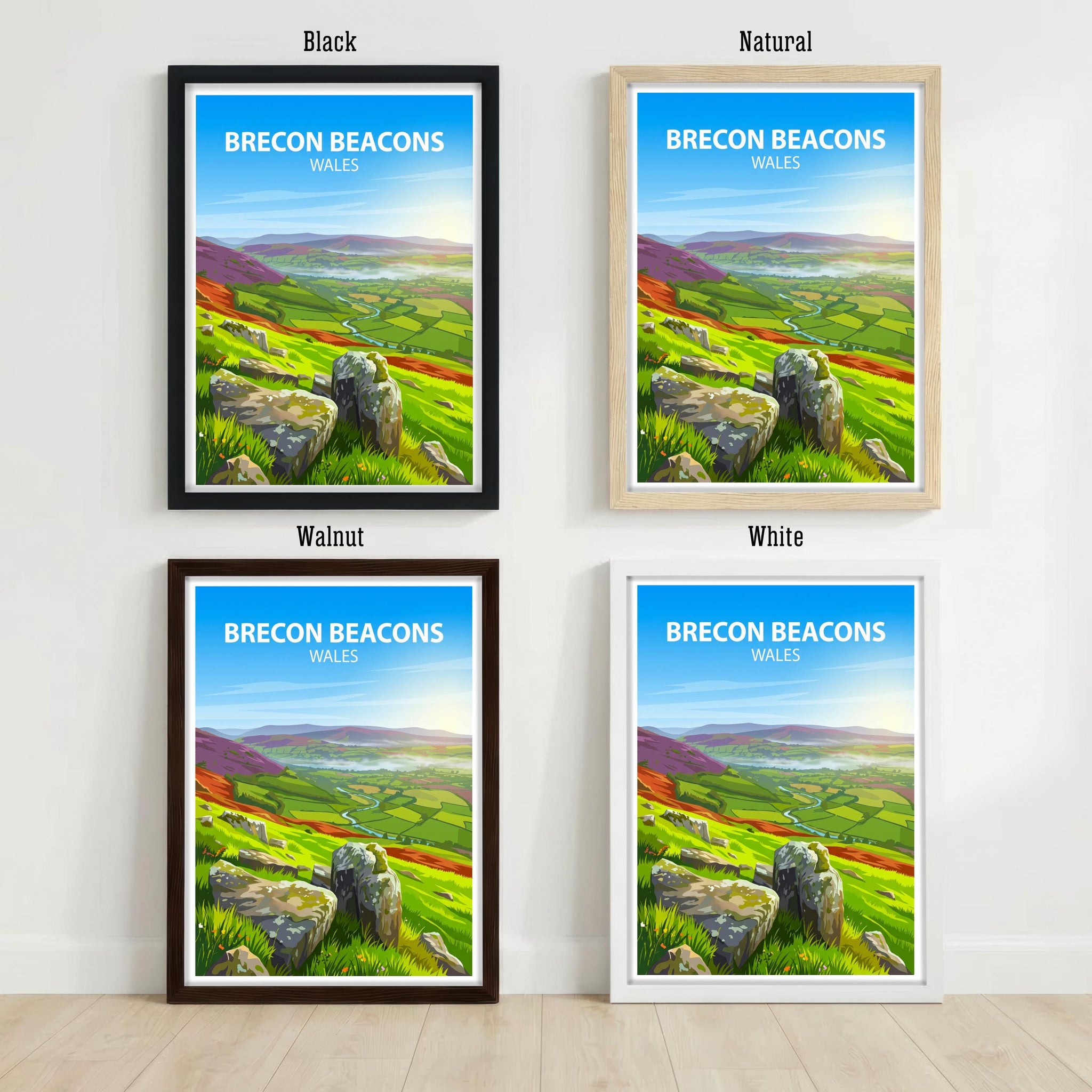 Brecon Beacons Wales Travel Print Mountain Landscape Wall Decor Welsh Countryside Travel Poster UK Gift Home Décor