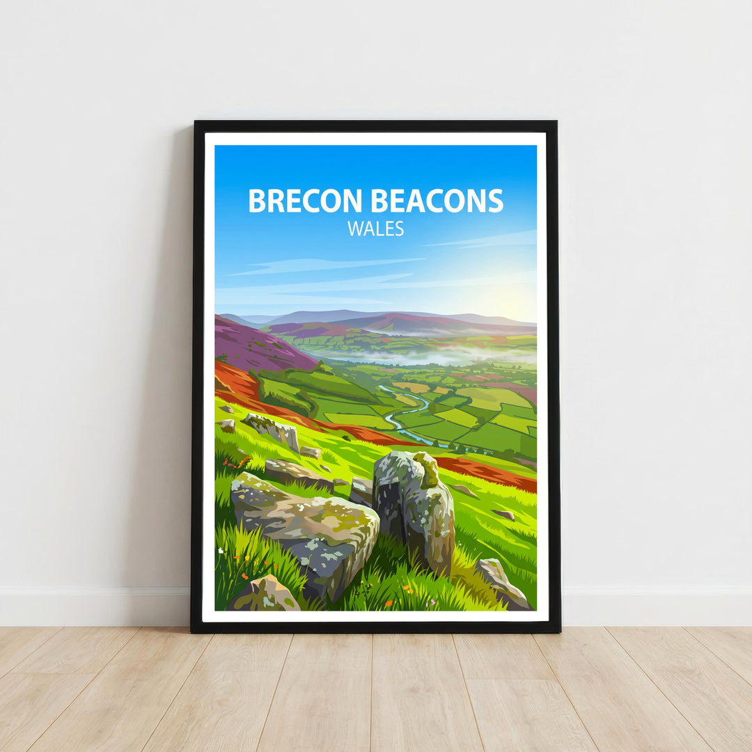 Brecon Beacons Wales Travel Print Mountain Landscape Wall Decor Welsh Countryside Travel Poster UK Gift Home Décor