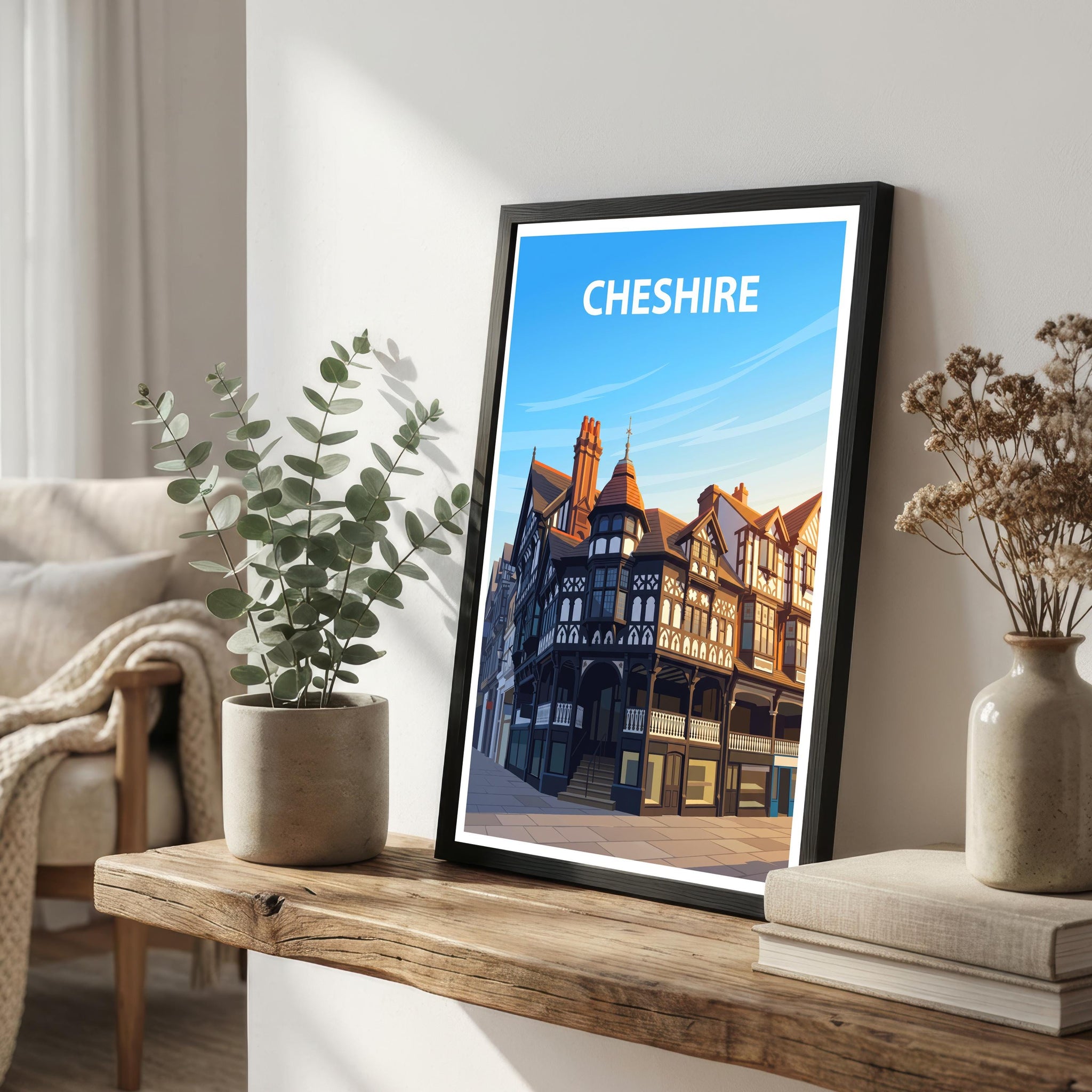 Cheshire England Travel Print English Countryside Wall Decor Historic County Travel Poster UK Gift Home Décor