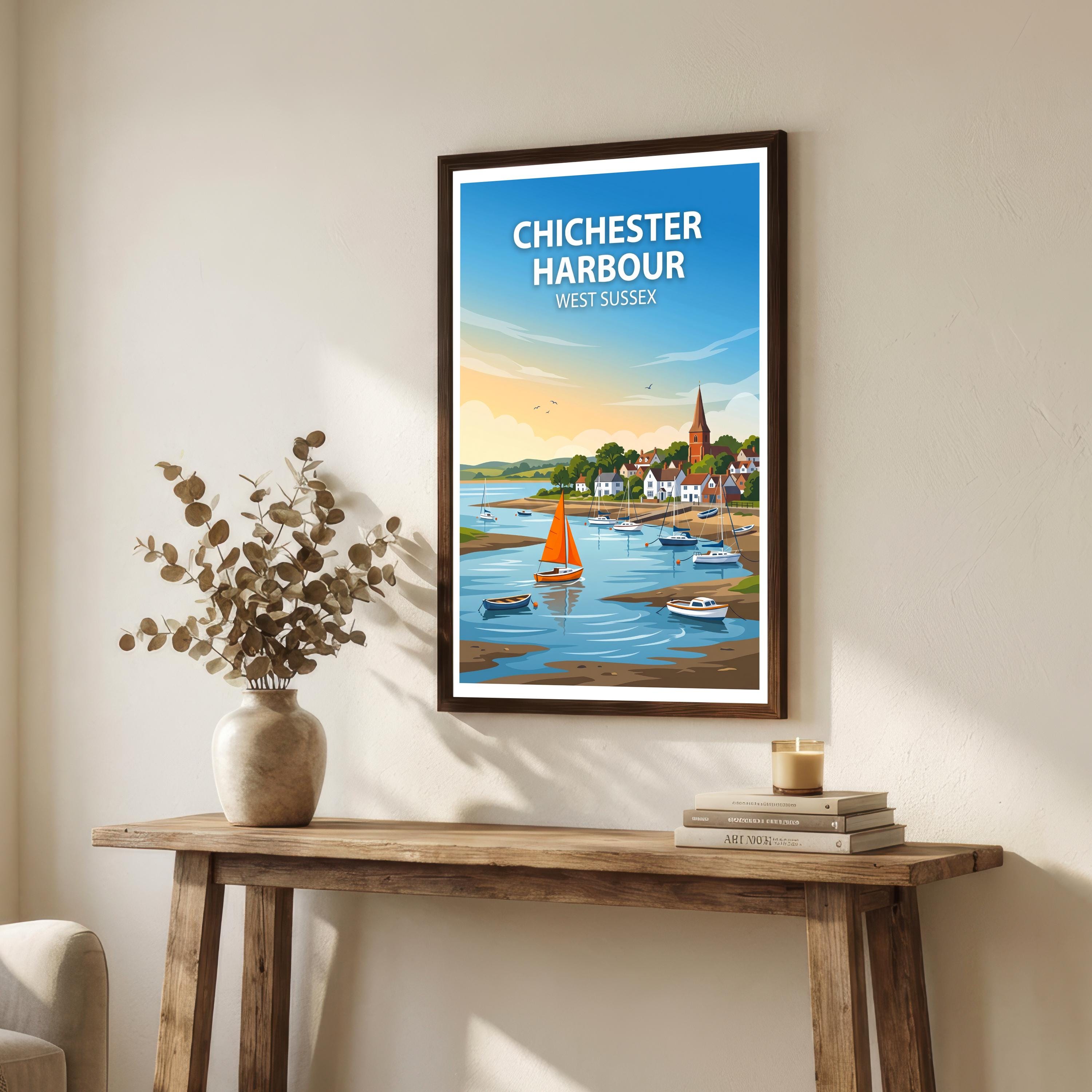 Chichester West Sussex Travel Print Cathedral City Wall Decor English Landmark Travel Poster UK Gift Home Décor