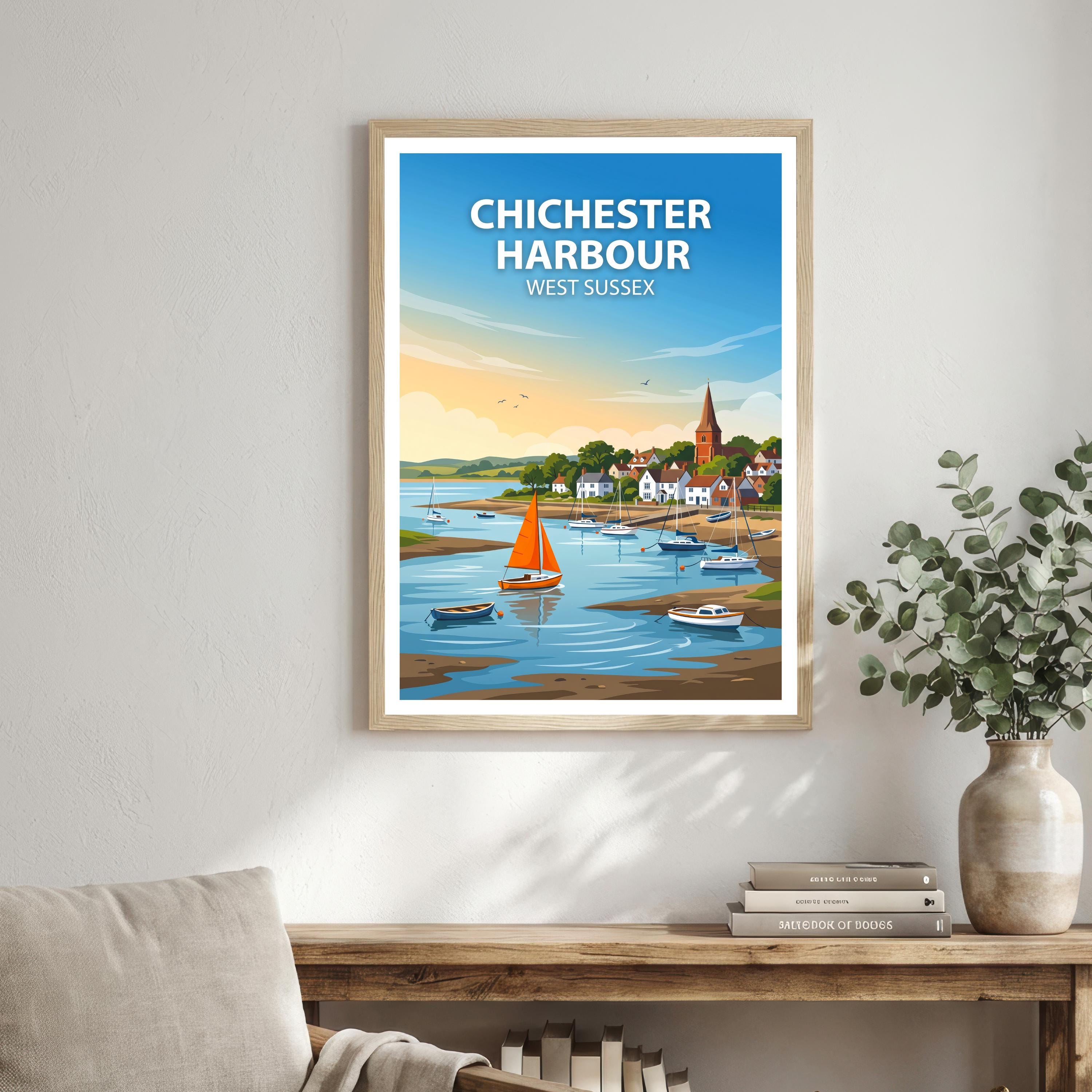 Chichester West Sussex Travel Print Cathedral City Wall Decor English Landmark Travel Poster UK Gift Home Décor