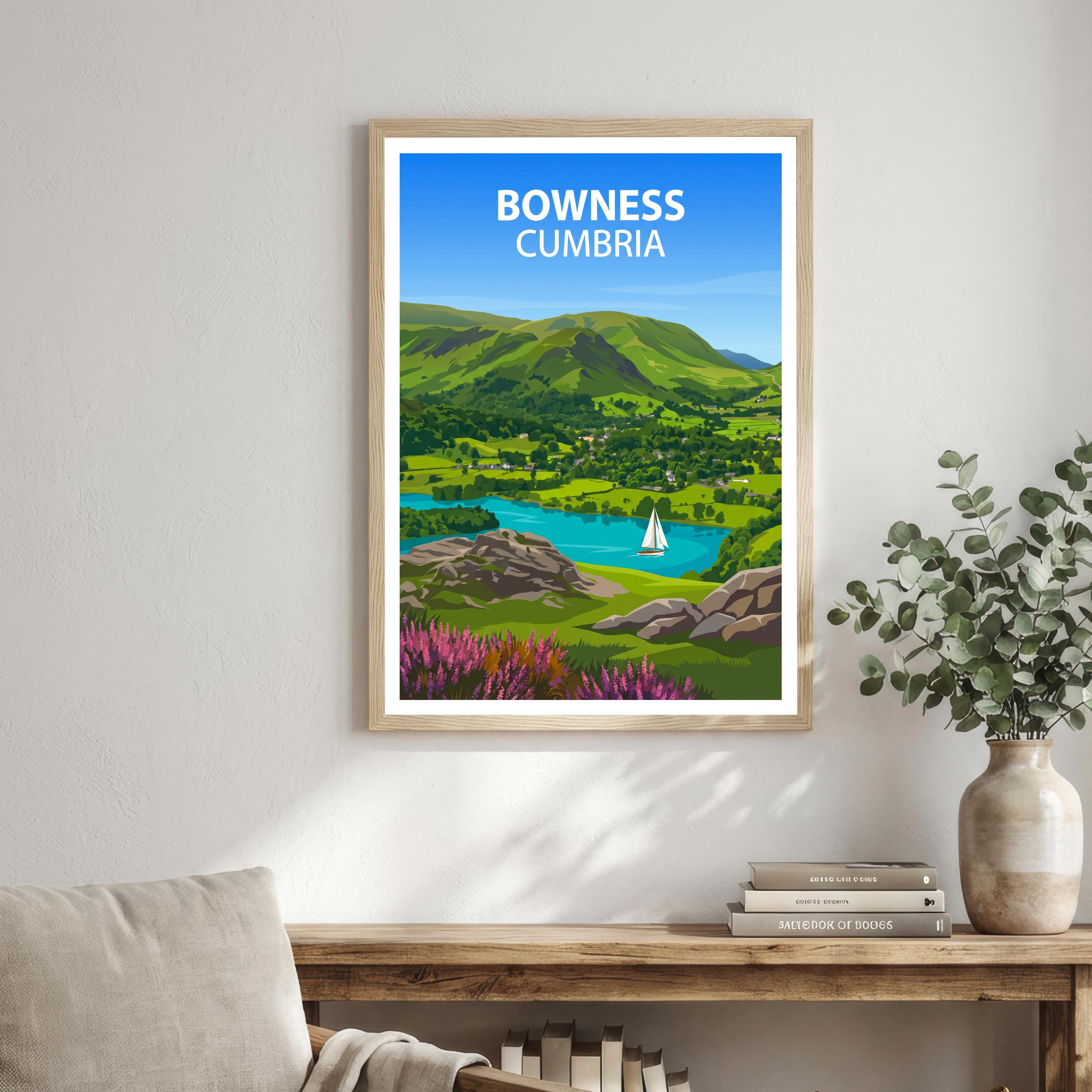 Bowness Cumbria Travel Print Lake District Village Wall Decor Windermere Travel Poster UK Gift Home Décor