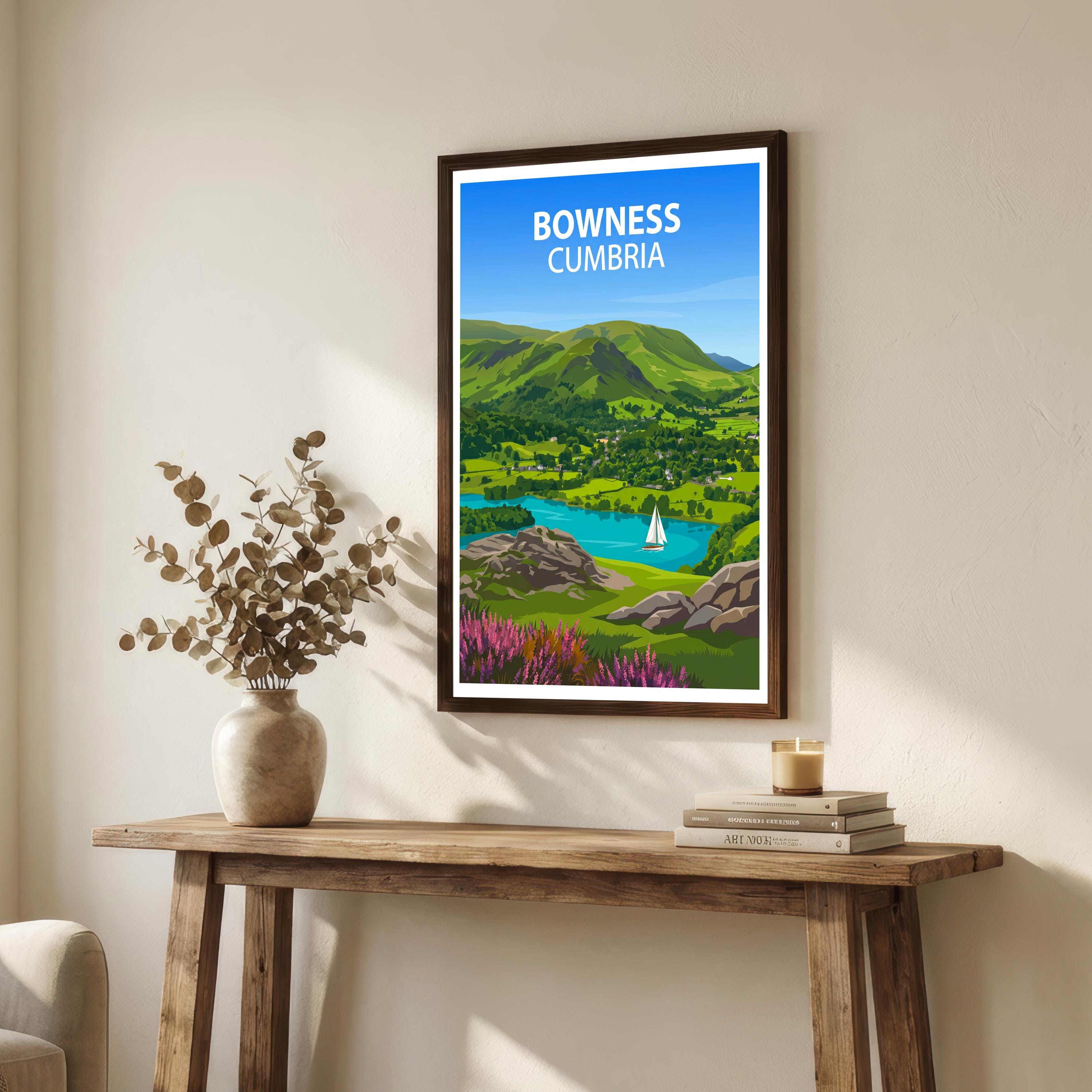 Bowness Cumbria Travel Print Lake District Village Wall Decor Windermere Travel Poster UK Gift Home Décor