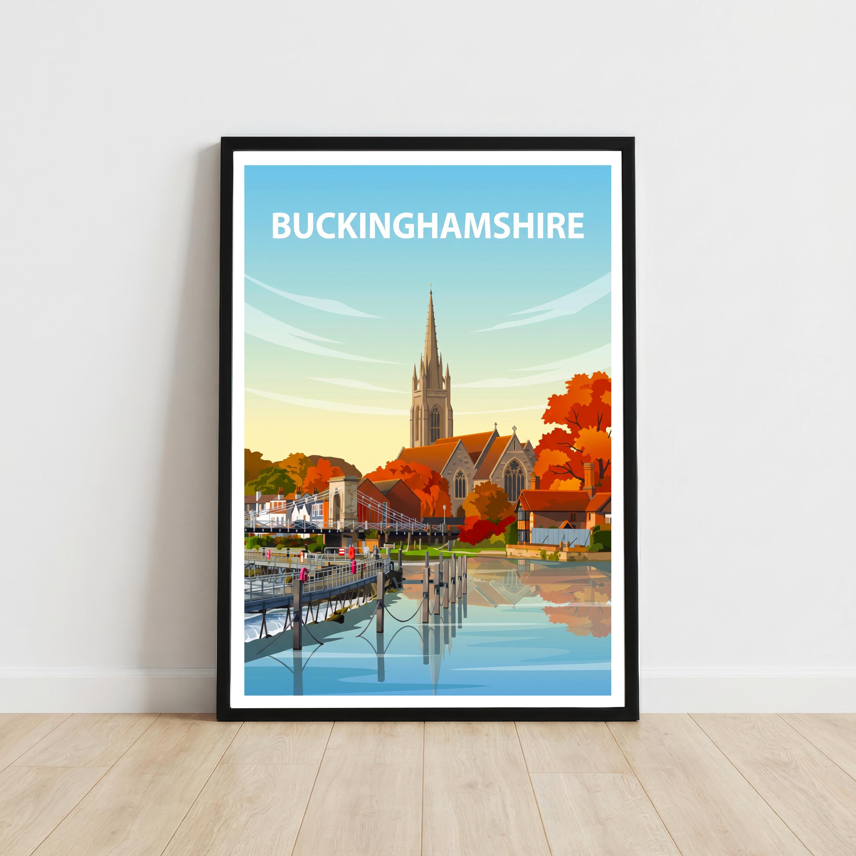 Buckinghamshire England Travel Print Chiltern Countryside Wall Decor Historic County Travel Poster UK Gift Home Décor