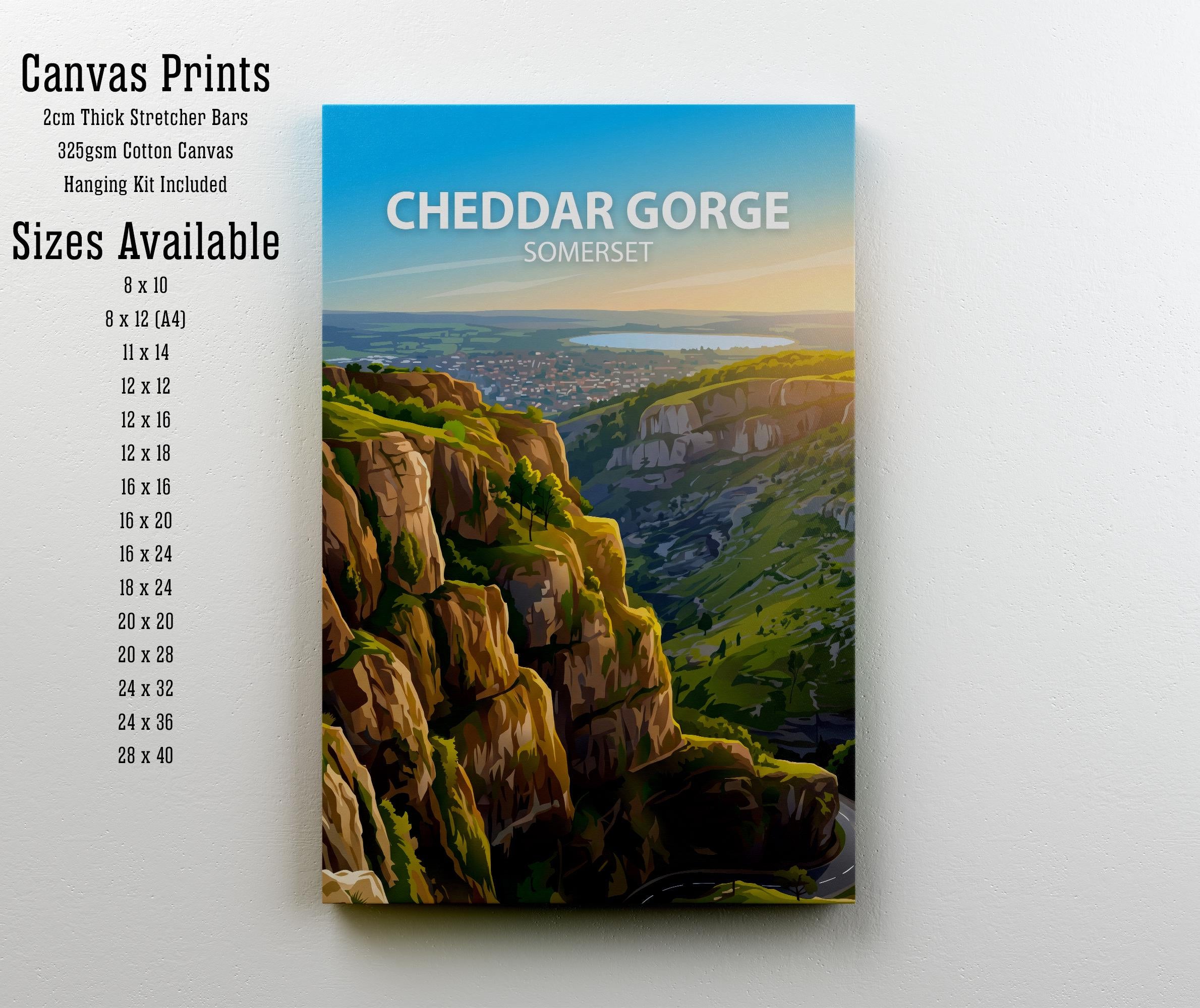 Cheddar Gorge Somerset Travel Print Limestone Cliffs Wall Decor English Landmark Travel Poster UK Gift Home Décor