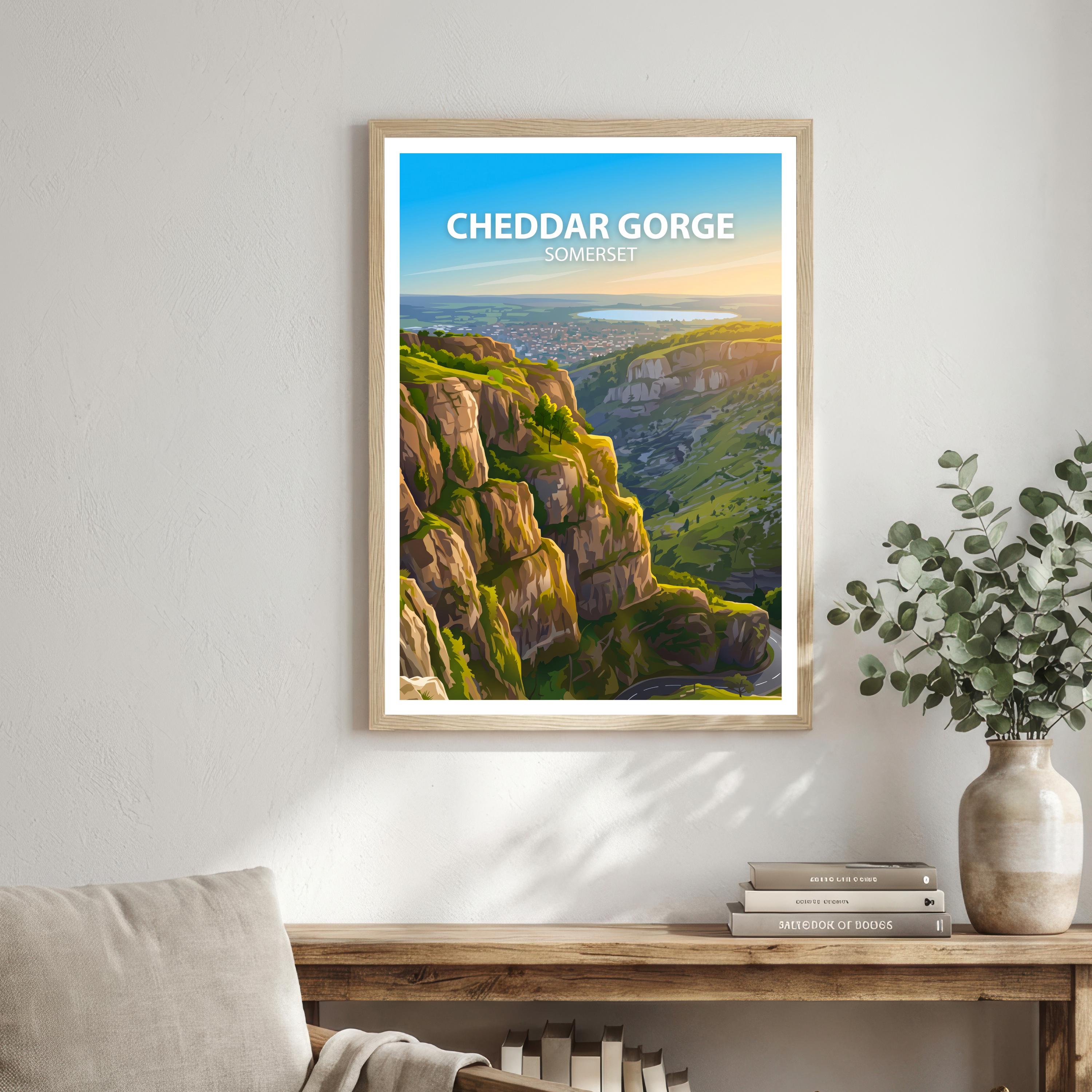 Cheddar Gorge Somerset Travel Print Limestone Cliffs Wall Decor English Landmark Travel Poster UK Gift Home Décor