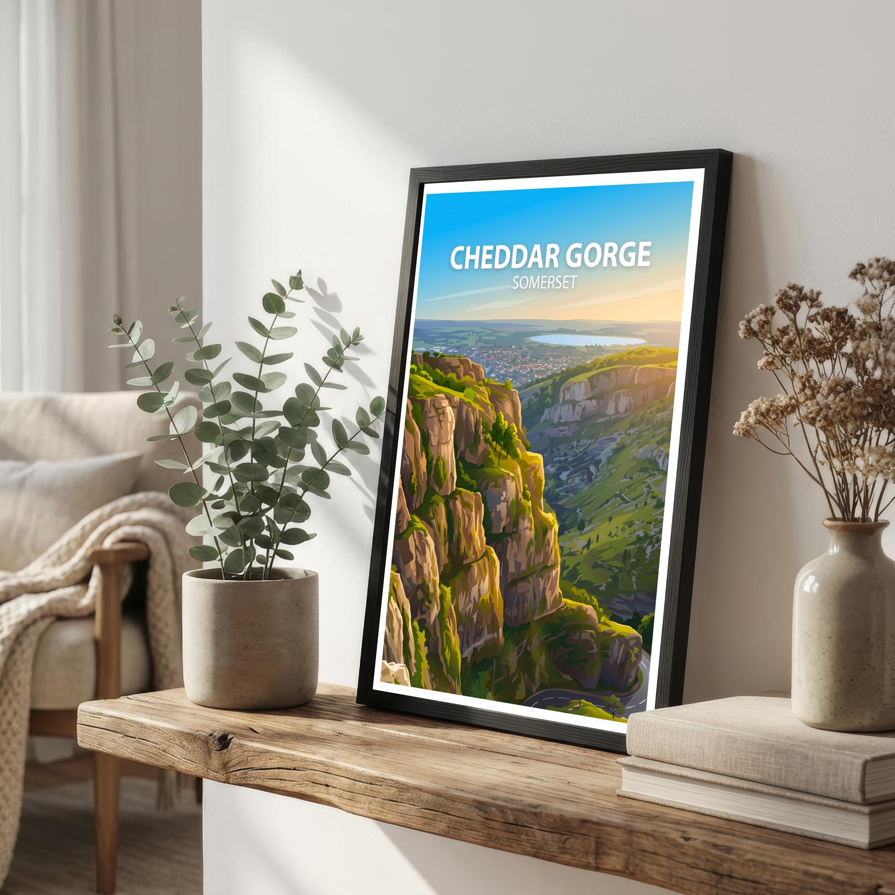 Cheddar Gorge Somerset Travel Print Limestone Cliffs Wall Decor English Landmark Travel Poster UK Gift Home Décor