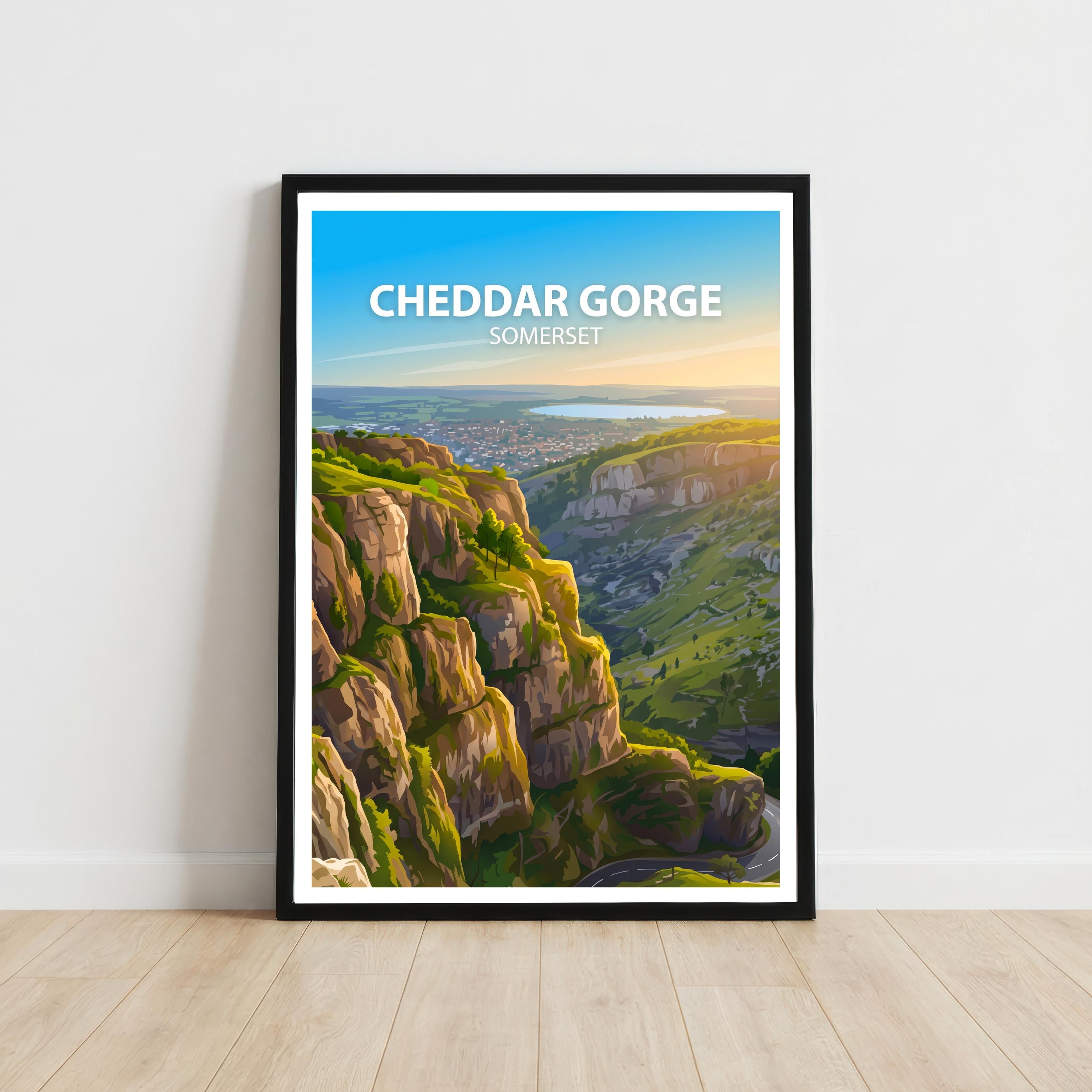 Cheddar Gorge Somerset Travel Print Limestone Cliffs Wall Decor English Landmark Travel Poster UK Gift Home Décor