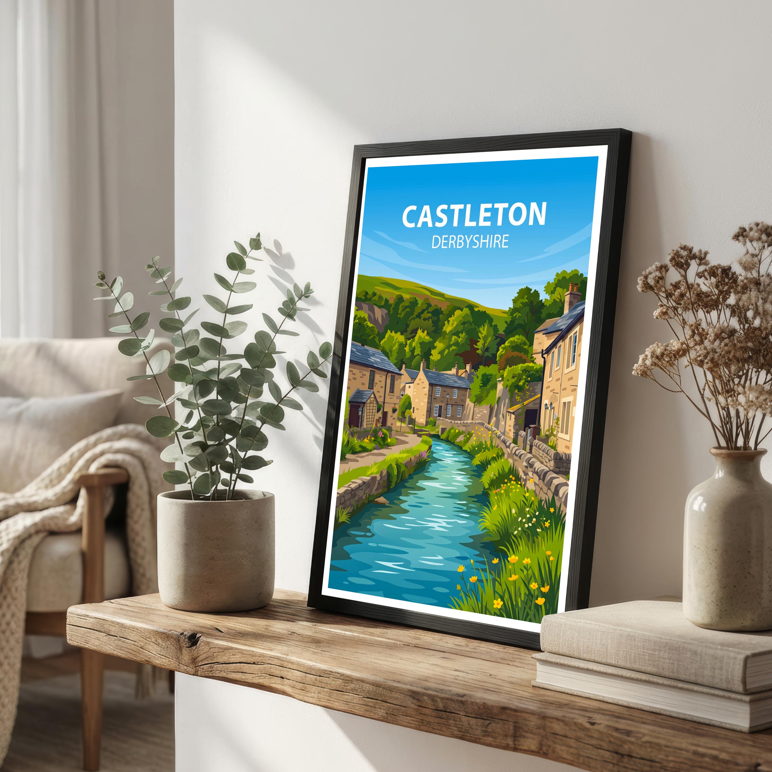 Castleton Derbyshire Travel Print Peak District Village Wall Decor English Countryside Travel Poster UK Gift Home Décor