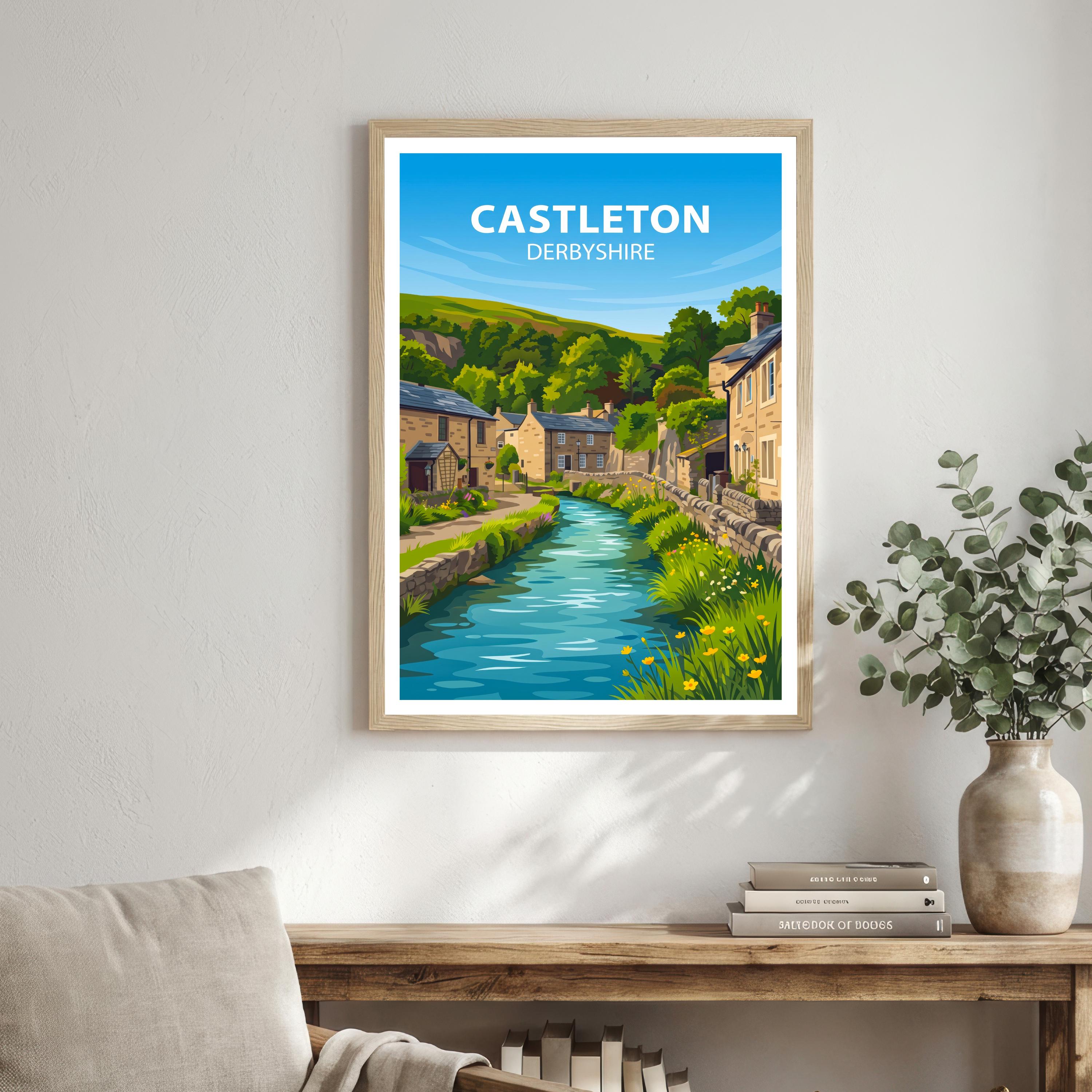 Castleton Derbyshire Travel Print Peak District Village Wall Decor English Countryside Travel Poster UK Gift Home Décor