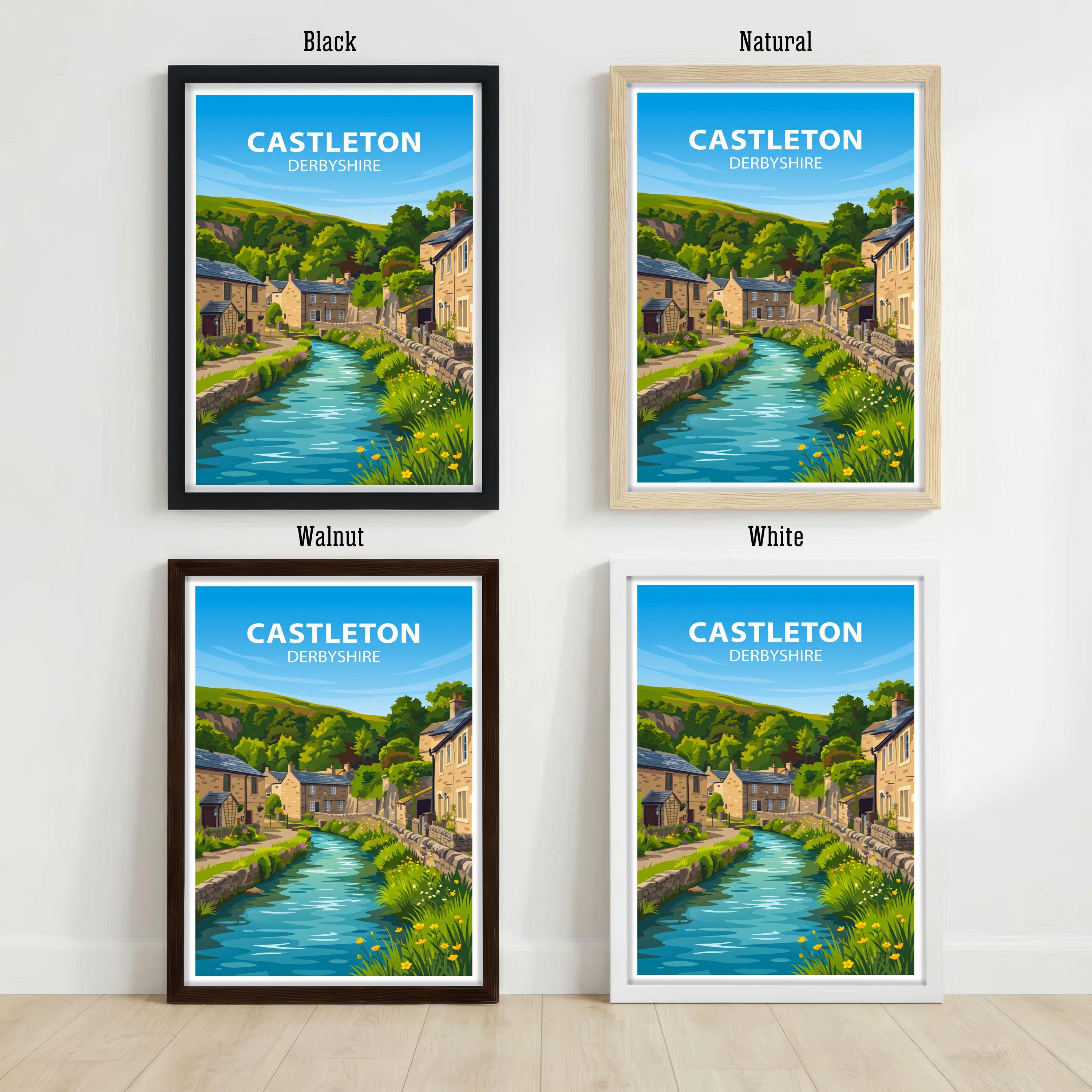 Castleton Derbyshire Travel Print Peak District Village Wall Decor English Countryside Travel Poster UK Gift Home Décor