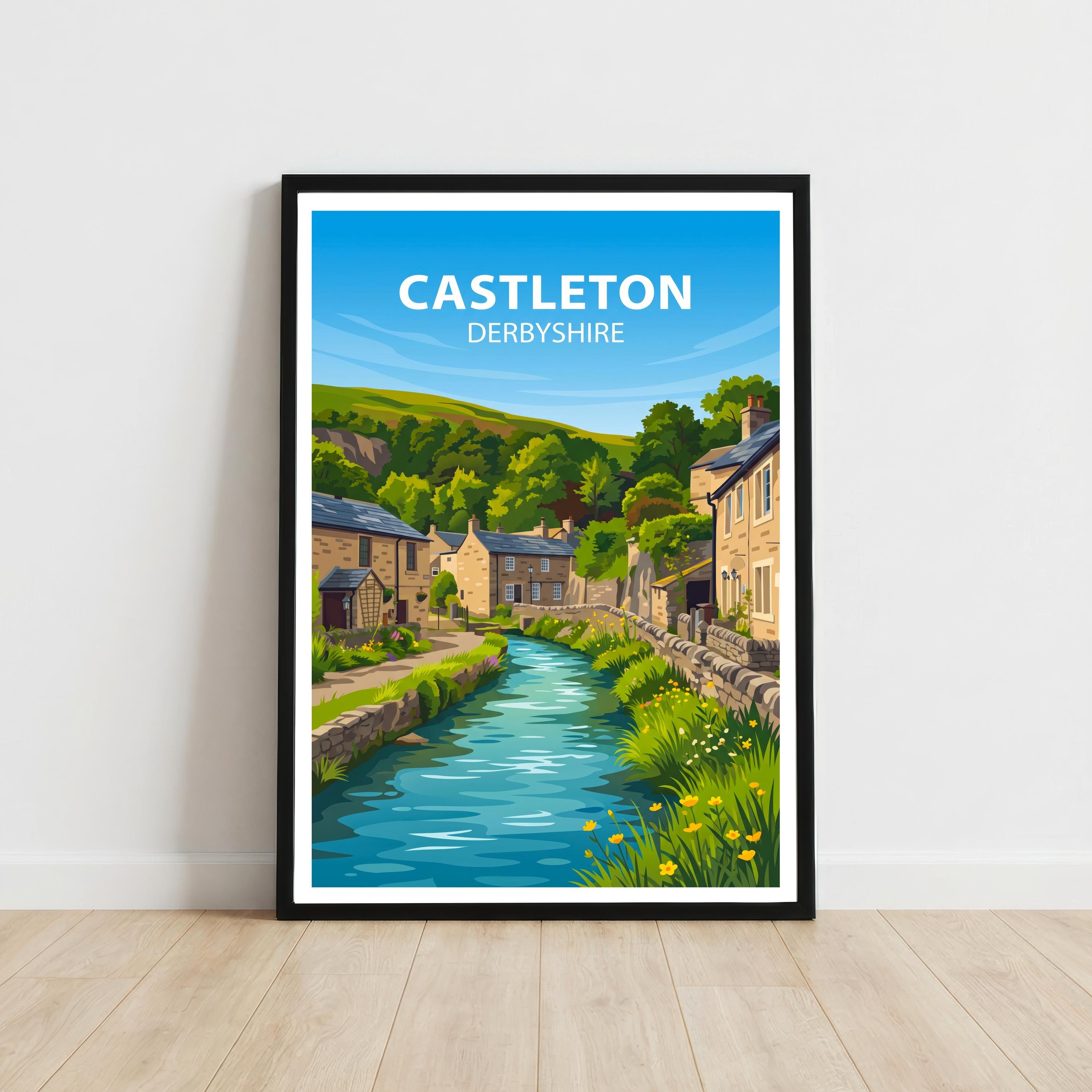 Castleton Derbyshire Travel Print Peak District Village Wall Decor English Countryside Travel Poster UK Gift Home Décor