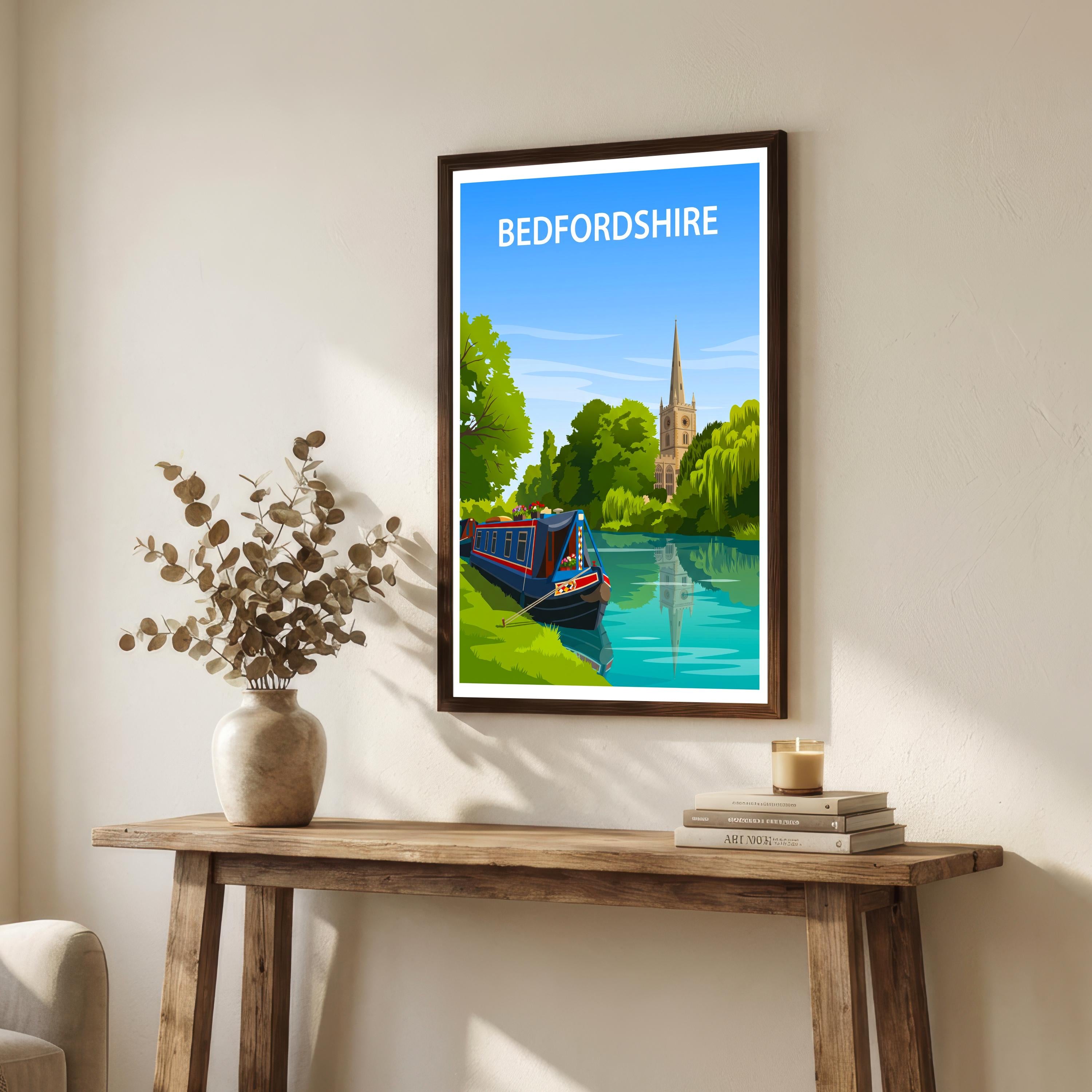 Bedfordshire England Travel Print English Countryside Wall Decor Historic County Travel Poster UK Gift Home Décor