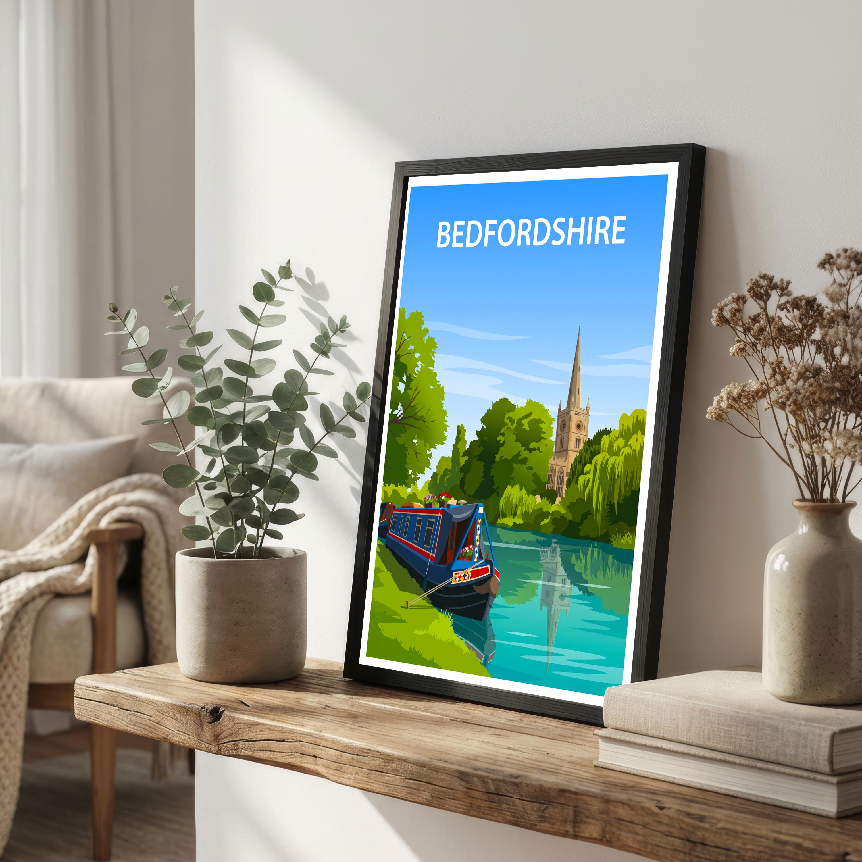 Bedfordshire England Travel Print English Countryside Wall Decor Historic County Travel Poster UK Gift Home Décor
