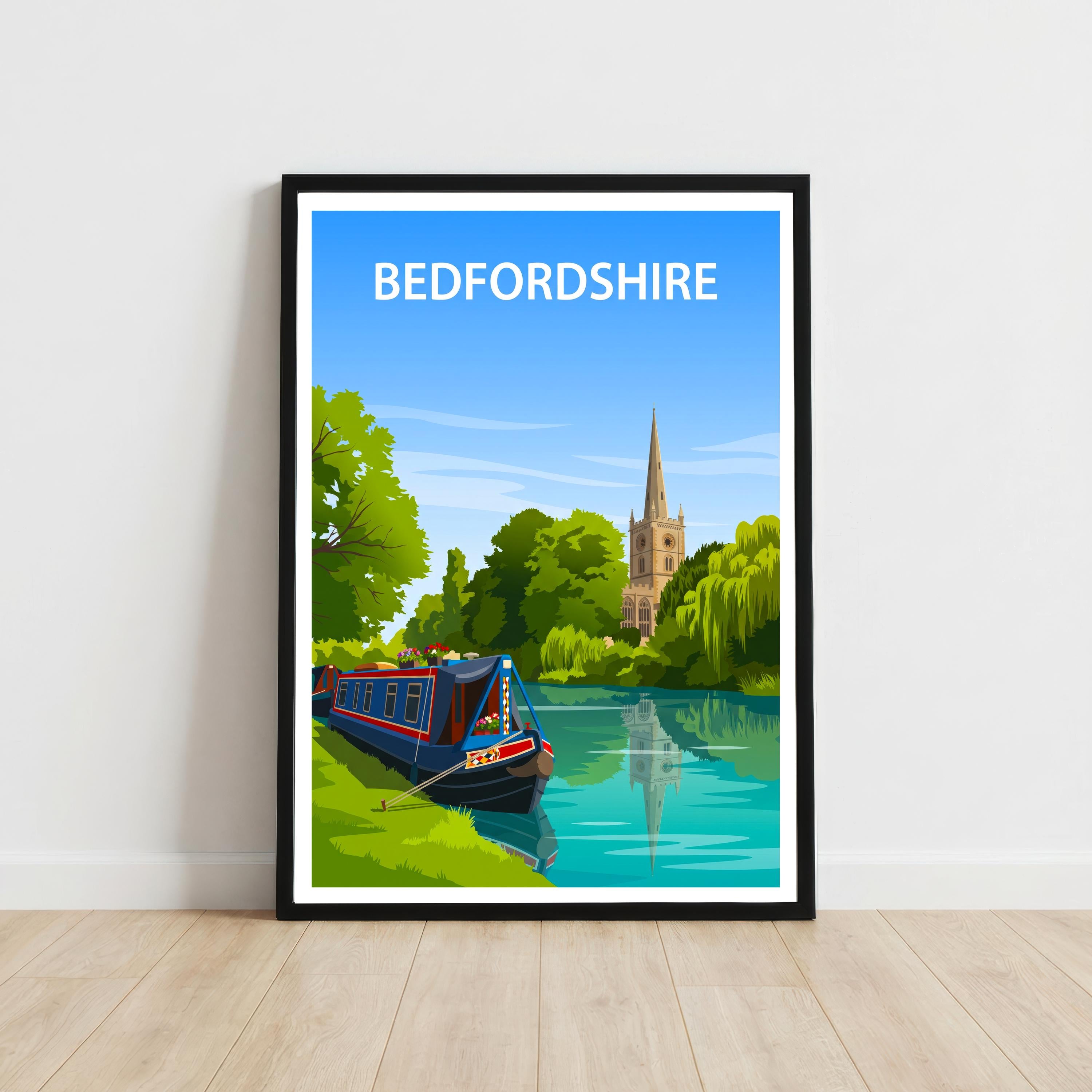 Bedfordshire England Travel Print English Countryside Wall Decor Historic County Travel Poster UK Gift Home Décor