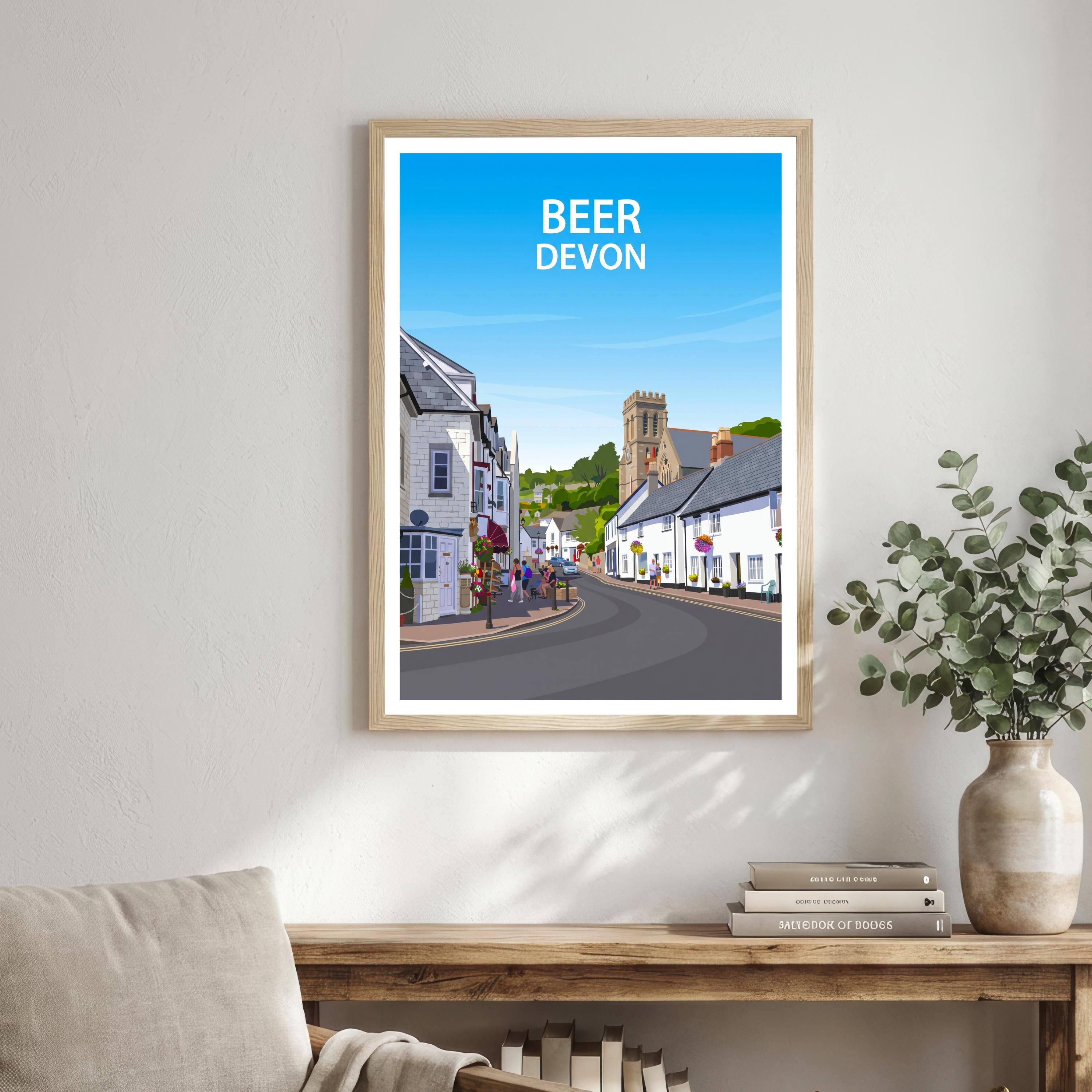 Beer Devon Travel Print Seaside Village Wall Decor Jurassic Coast Travel Poster UK Gift Home Décor