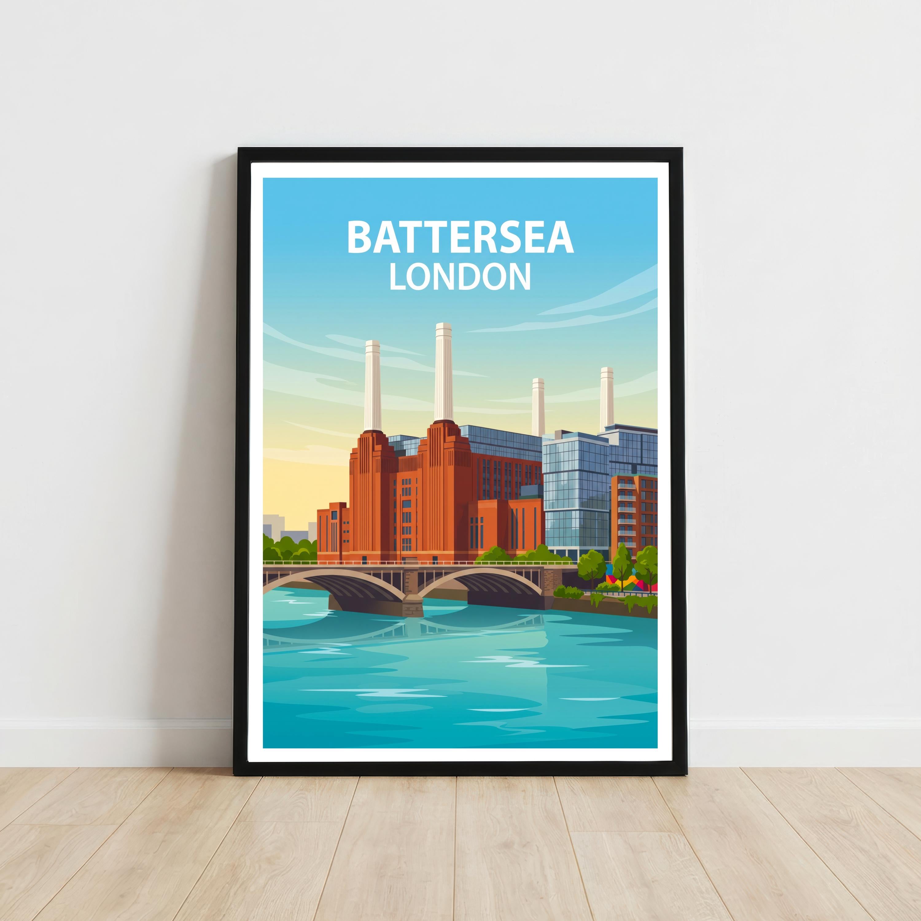 Battersea London Travel Print Riverside District Wall Decor Thames Landmark Travel Poster UK Gift Home Décor