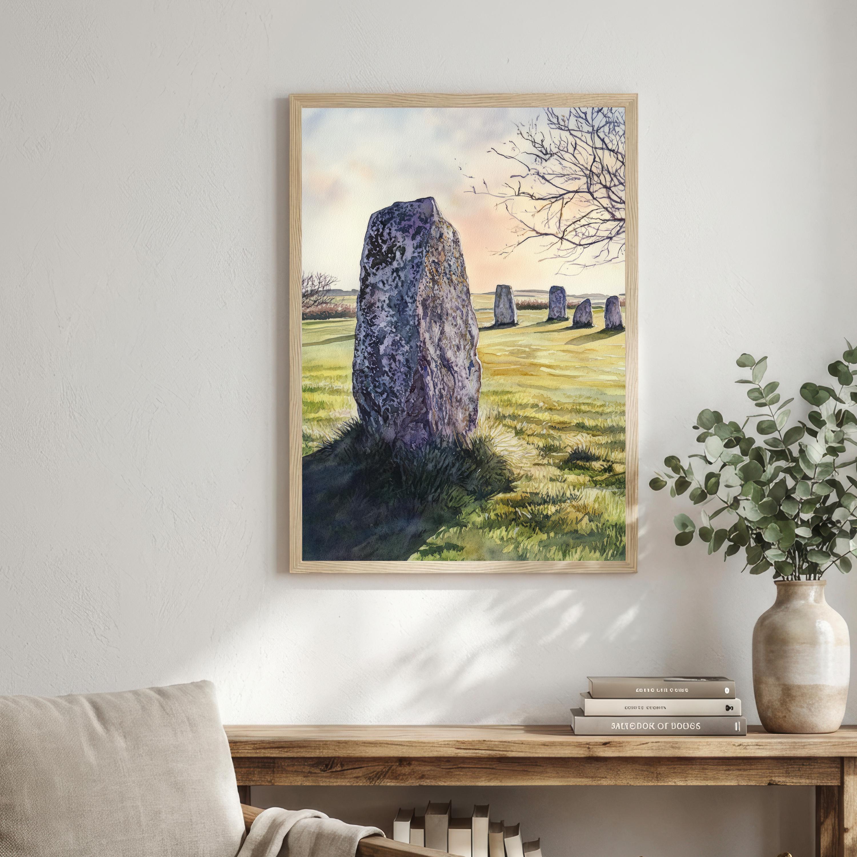 Avebury Wiltshire Travel Print Stone Circle Wall Decor English Countryside Travel Poster UK Gift Home Décor