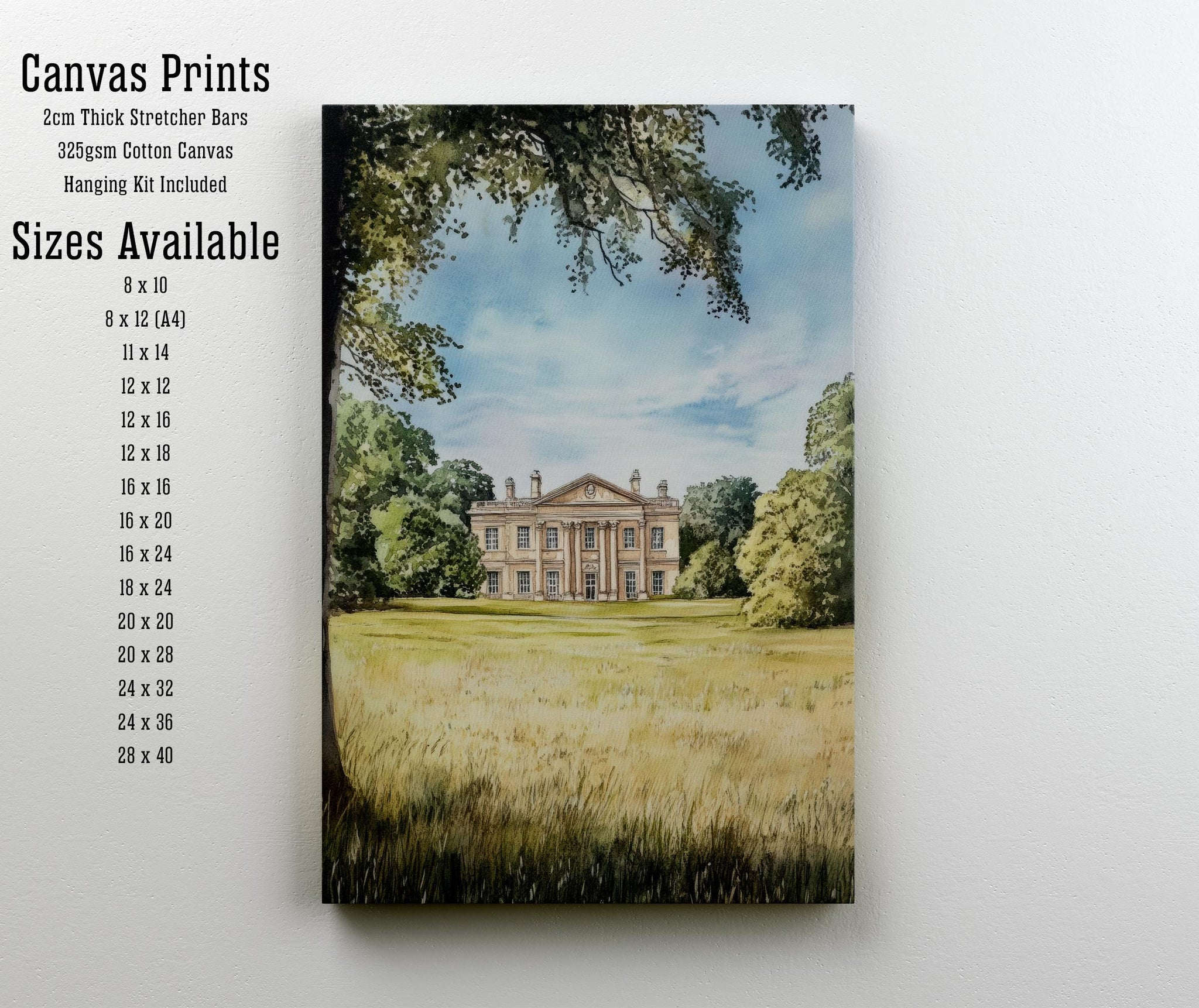 Basildon Park Berkshire Watercolour Travel Print Historic House Wall Decor English Countryside Travel Poster UK Gift Home Décor