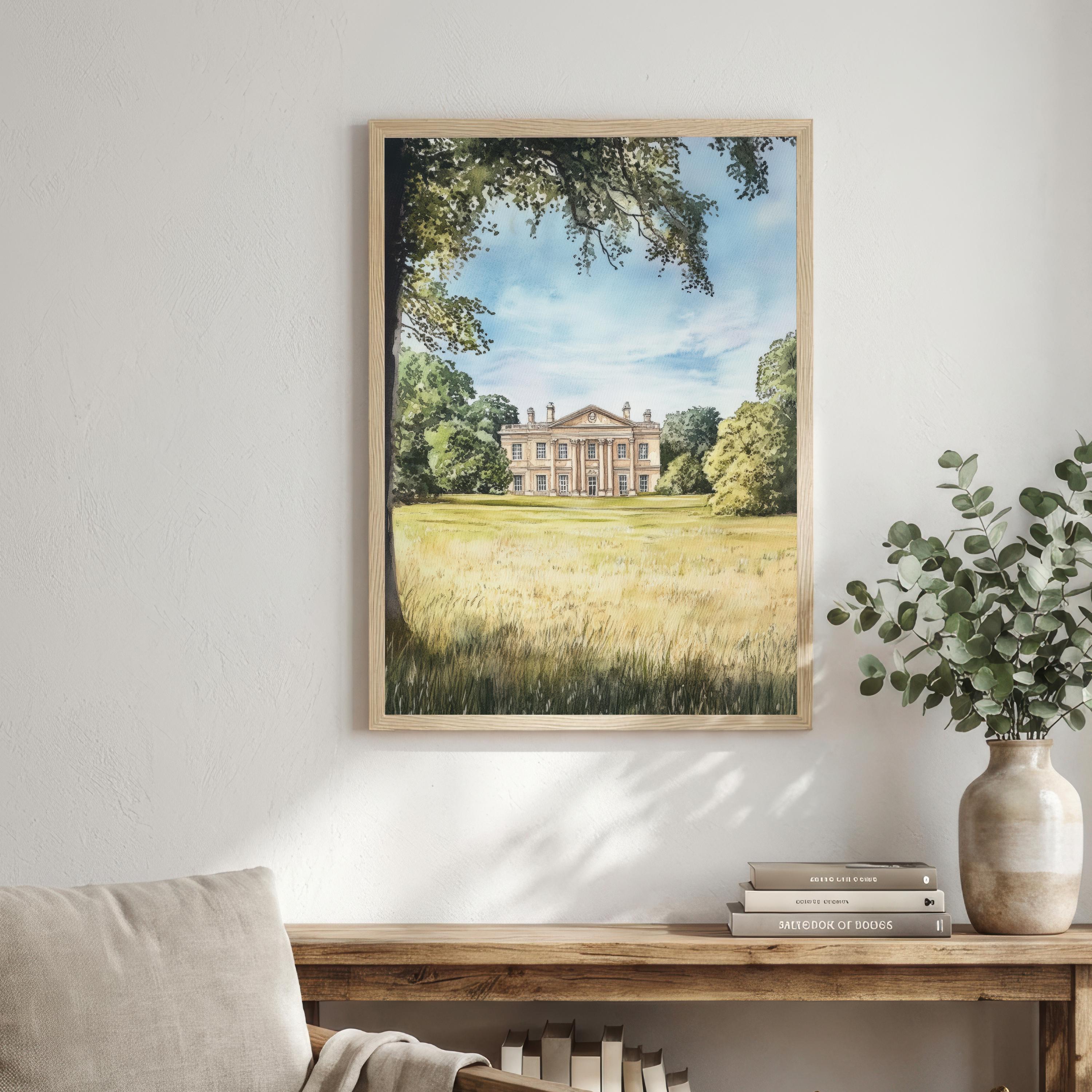 Basildon Park Berkshire Watercolour Travel Print Historic House Wall Decor English Countryside Travel Poster UK Gift Home Décor