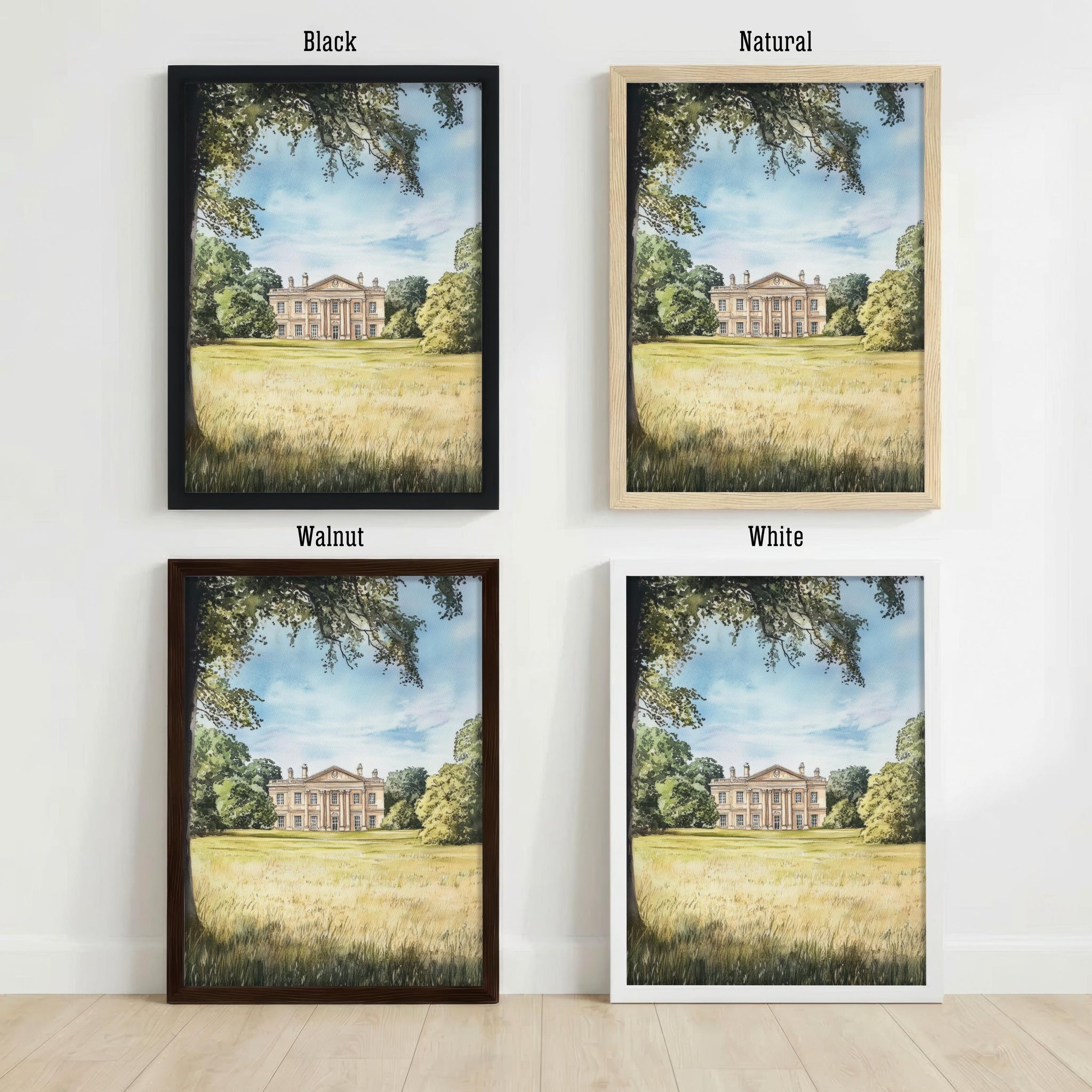 Basildon Park Berkshire Watercolour Travel Print Historic House Wall Decor English Countryside Travel Poster UK Gift Home Décor