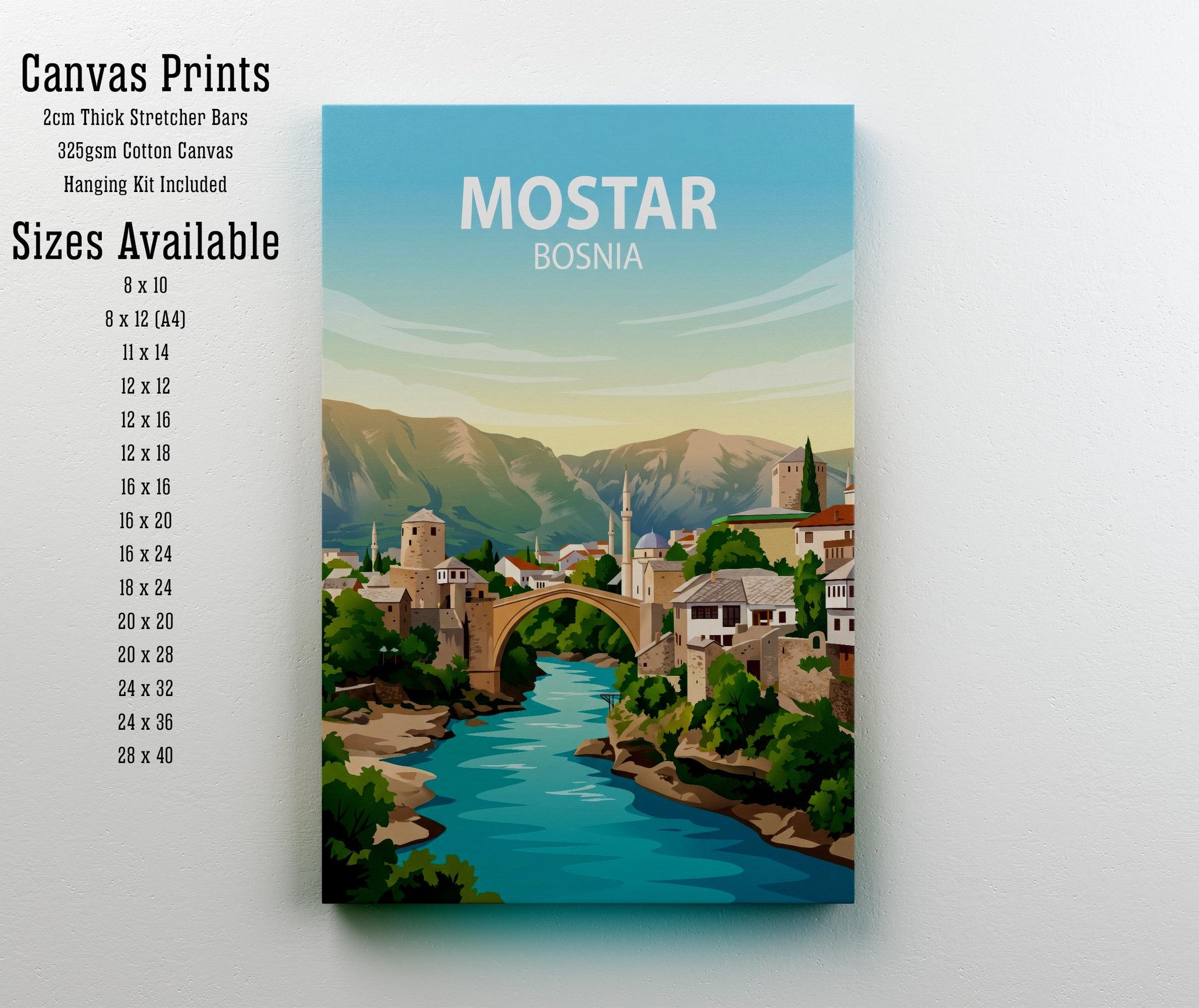 Mostar Bosnia Travel Print Historic Bridge Wall Decor Balkan Landmark Travel Poster European Gift Home Décor