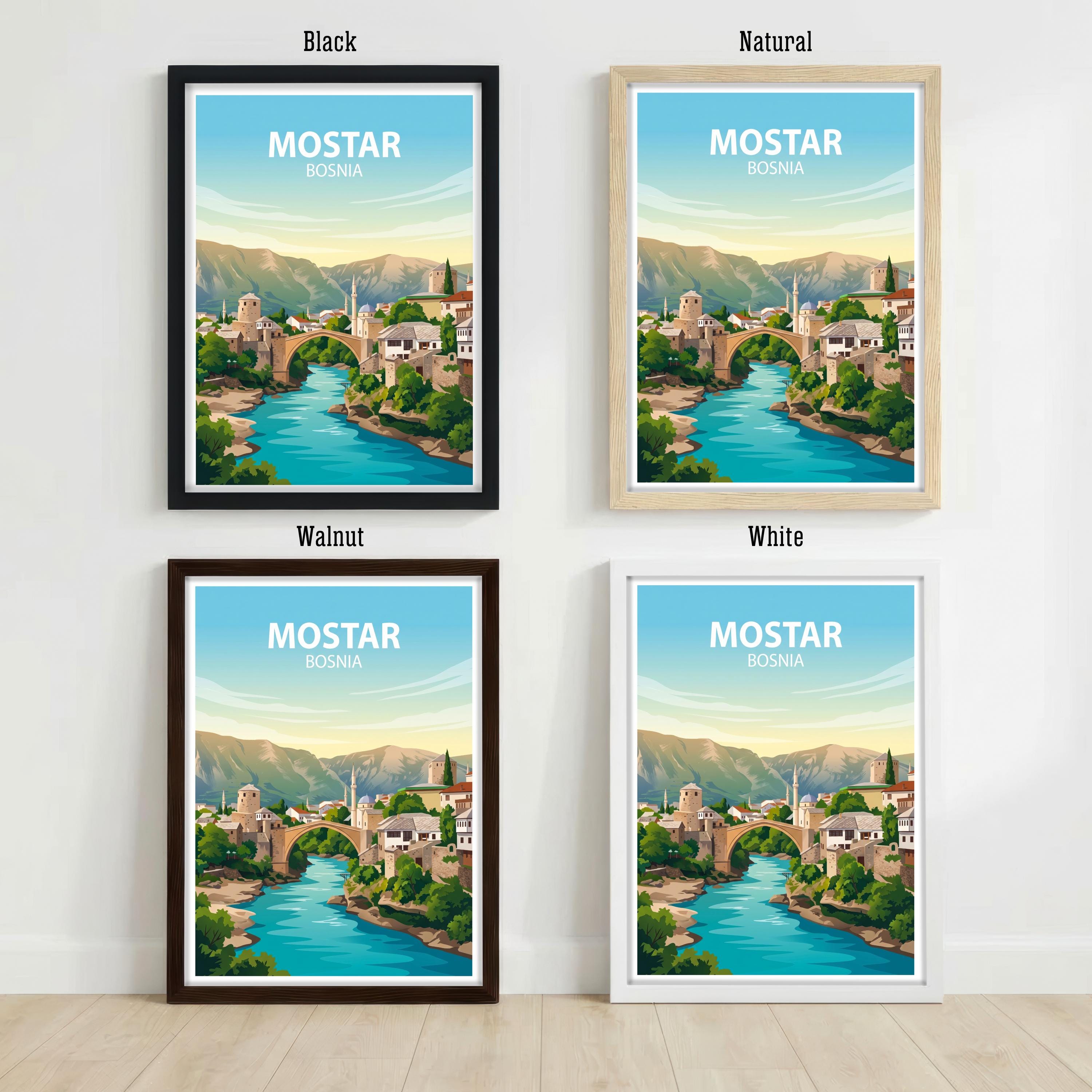 Mostar Bosnia Travel Print Historic Bridge Wall Decor Balkan Landmark Travel Poster European Gift Home Décor