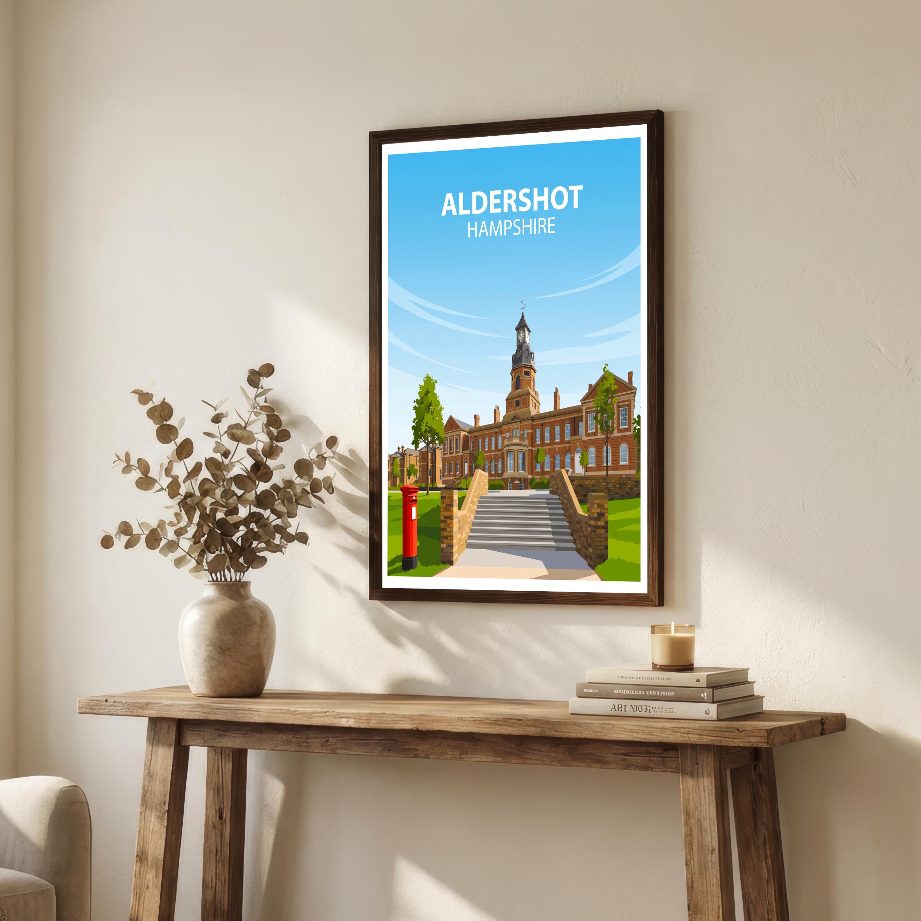 Aldershot Hampshire Travel Print Historic Town Wall Decor British Military Heritage Travel Poster UK Gift Home Décor