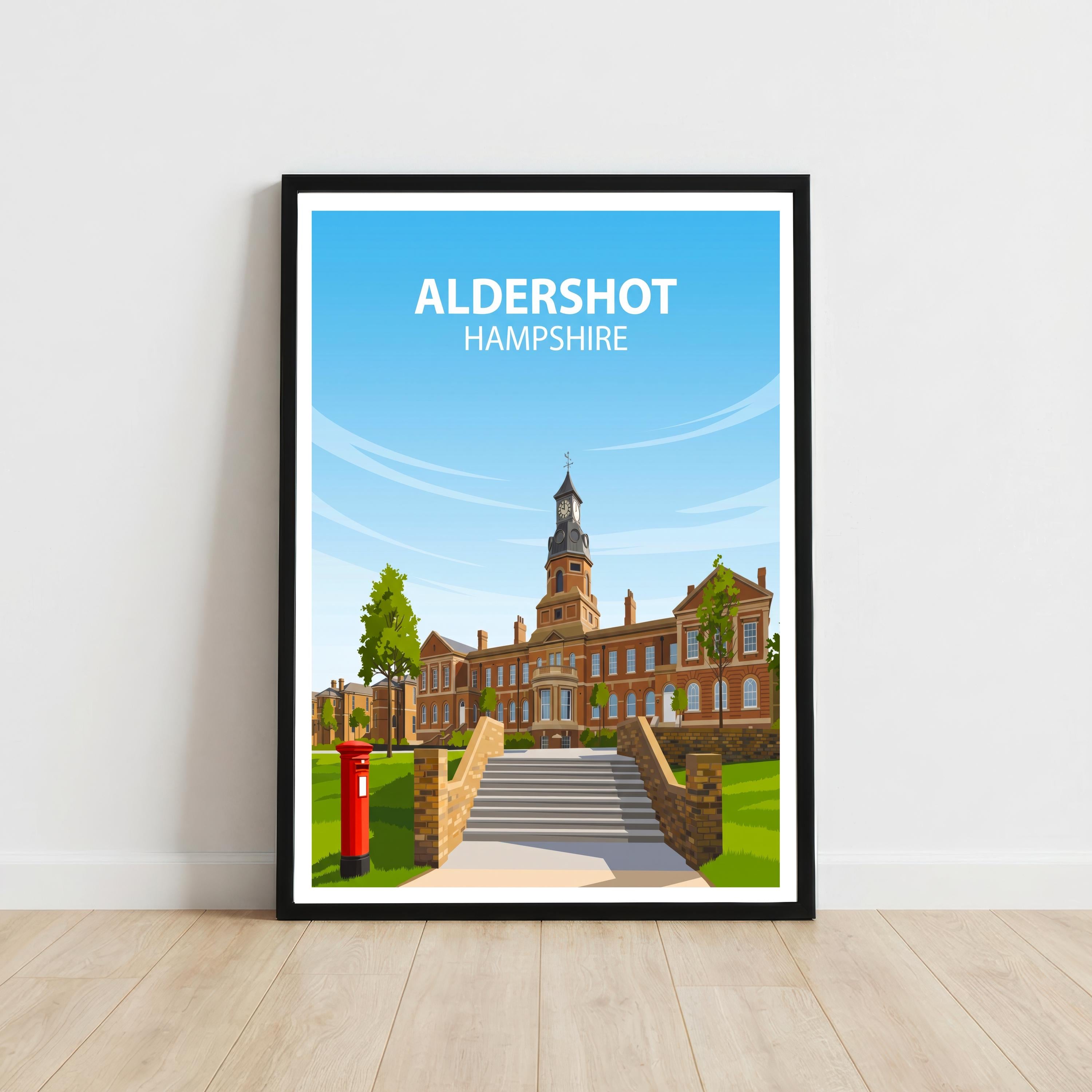 Aldershot Hampshire Travel Print Historic Town Wall Decor British Military Heritage Travel Poster UK Gift Home Décor