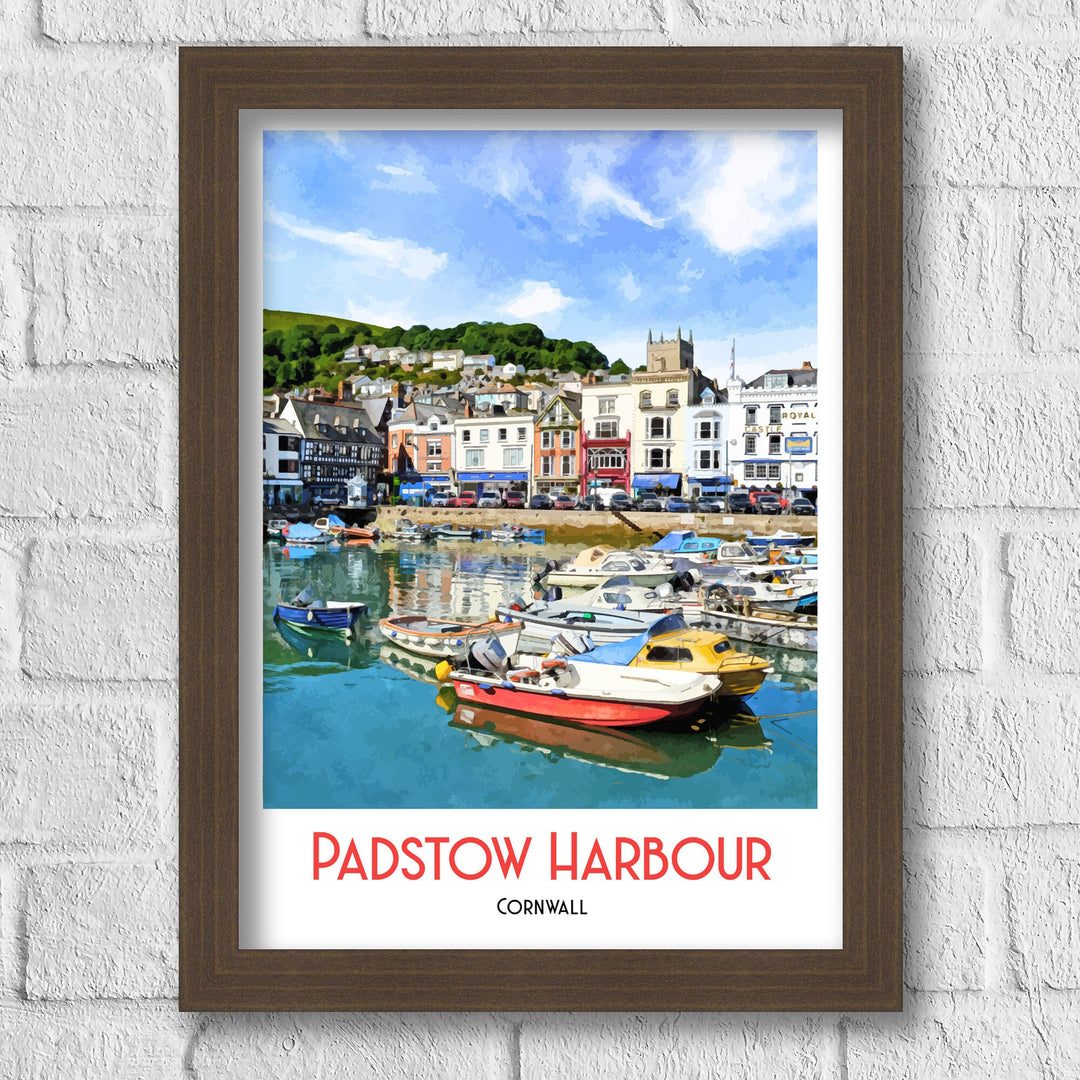 Padstow Harbour Cornwall Poster Art Print, Illustration, digital print, cityscape, print, watercolour, landscape, Cornwall