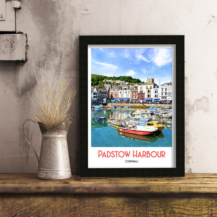 Padstow Harbour Cornwall Poster Art Print, Illustration, digital print, cityscape, print, watercolour, landscape, Cornwall