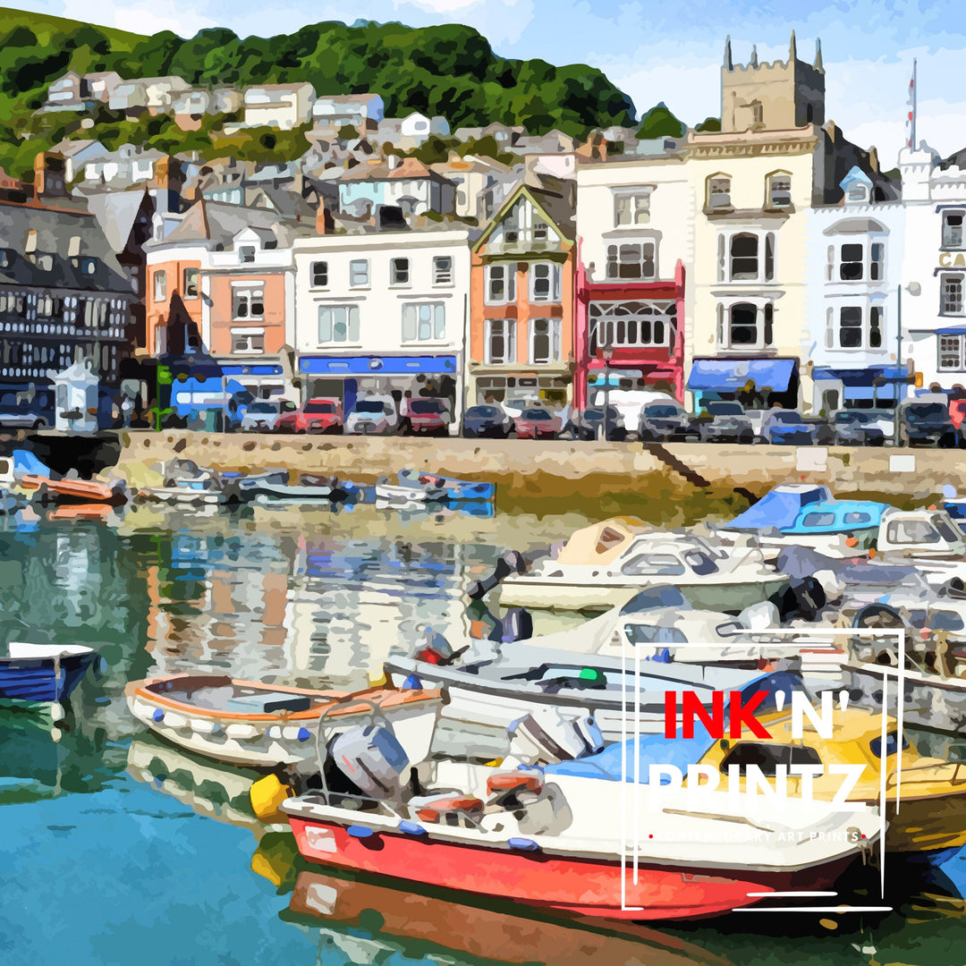 Padstow Harbour Cornwall Poster Art Print, Illustration, digital print, cityscape, print, watercolour, landscape, Cornwall