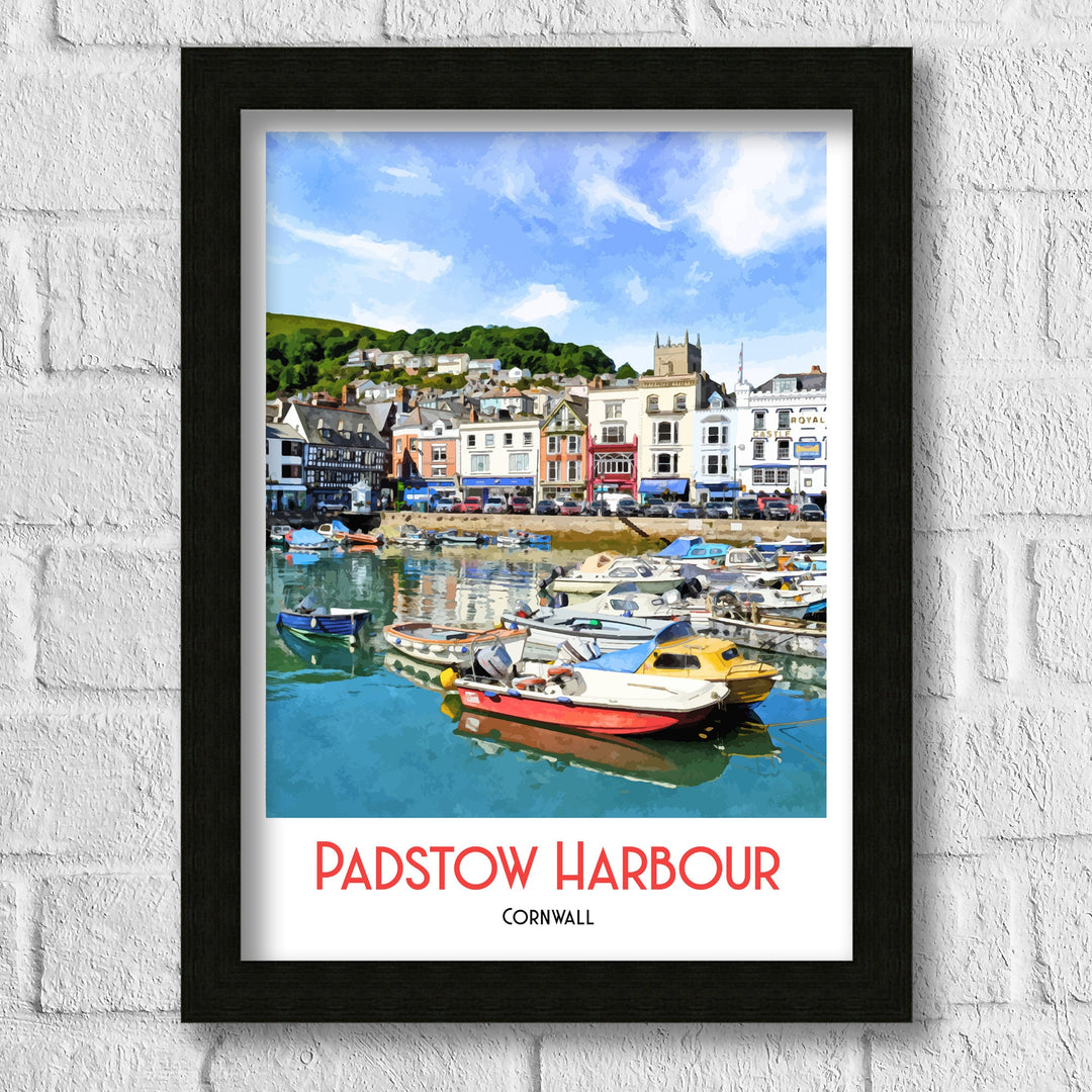 Padstow Harbour Cornwall Poster Art Print, Illustration, digital print, cityscape, print, watercolour, landscape, Cornwall