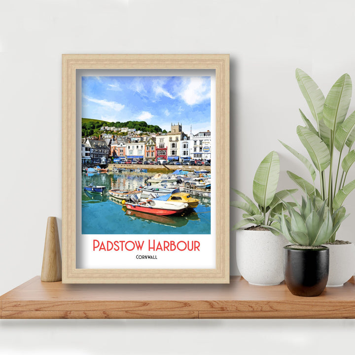 Padstow Harbour Cornwall Poster Art Print, Illustration, digital print, cityscape, print, watercolour, landscape, Cornwall