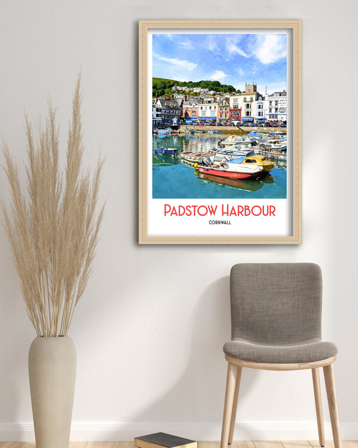 Padstow Harbour Cornwall Poster Art Print, Illustration, digital print, cityscape, print, watercolour, landscape, Cornwall